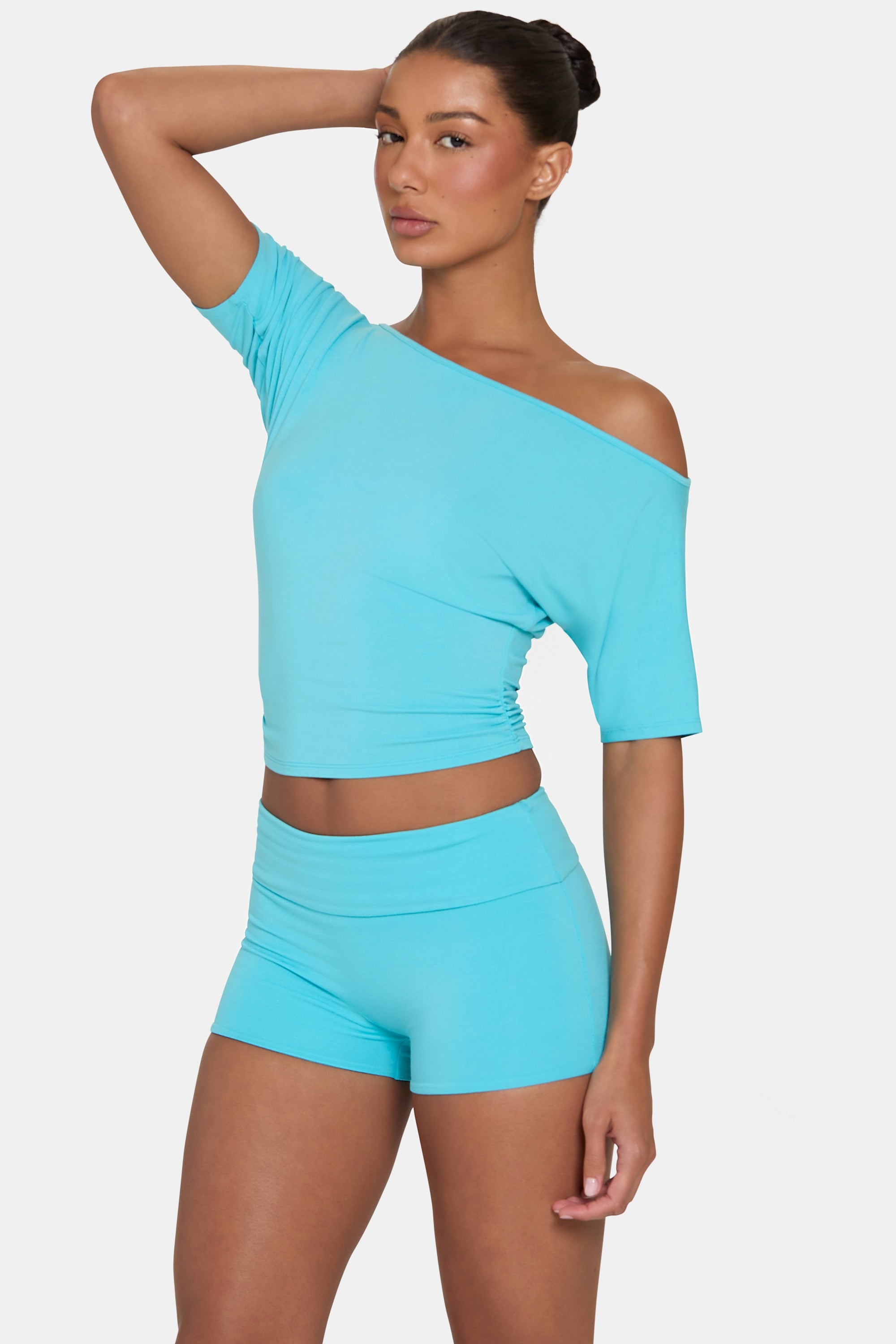 ButterCloud™ Slouchy Off-Shoulder Top in Aqua