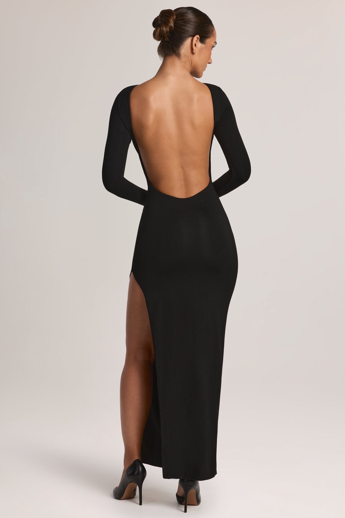 Modal Long-Sleeve Backless Maxi Dress in Black - 2