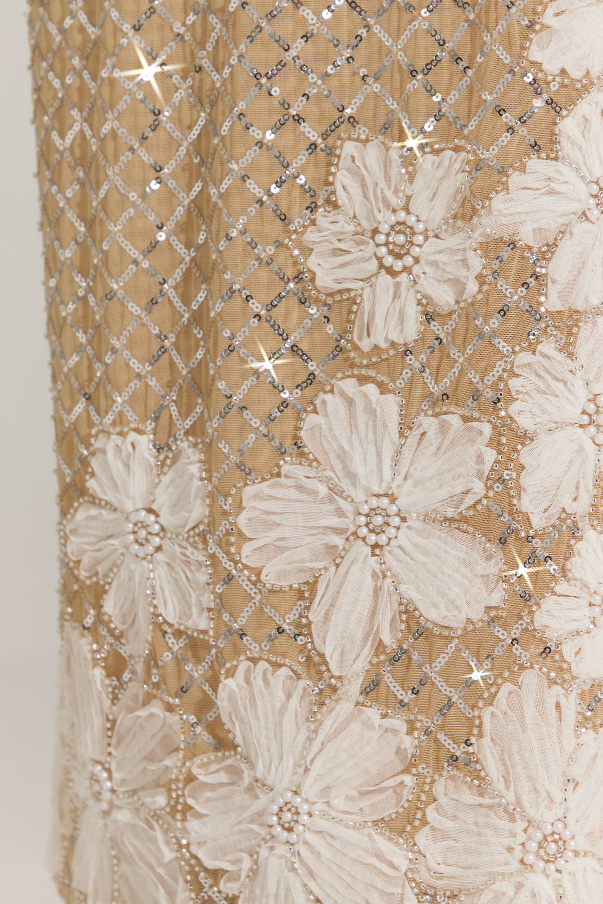 Embellished Square-Neck Maxi Dress in Gold