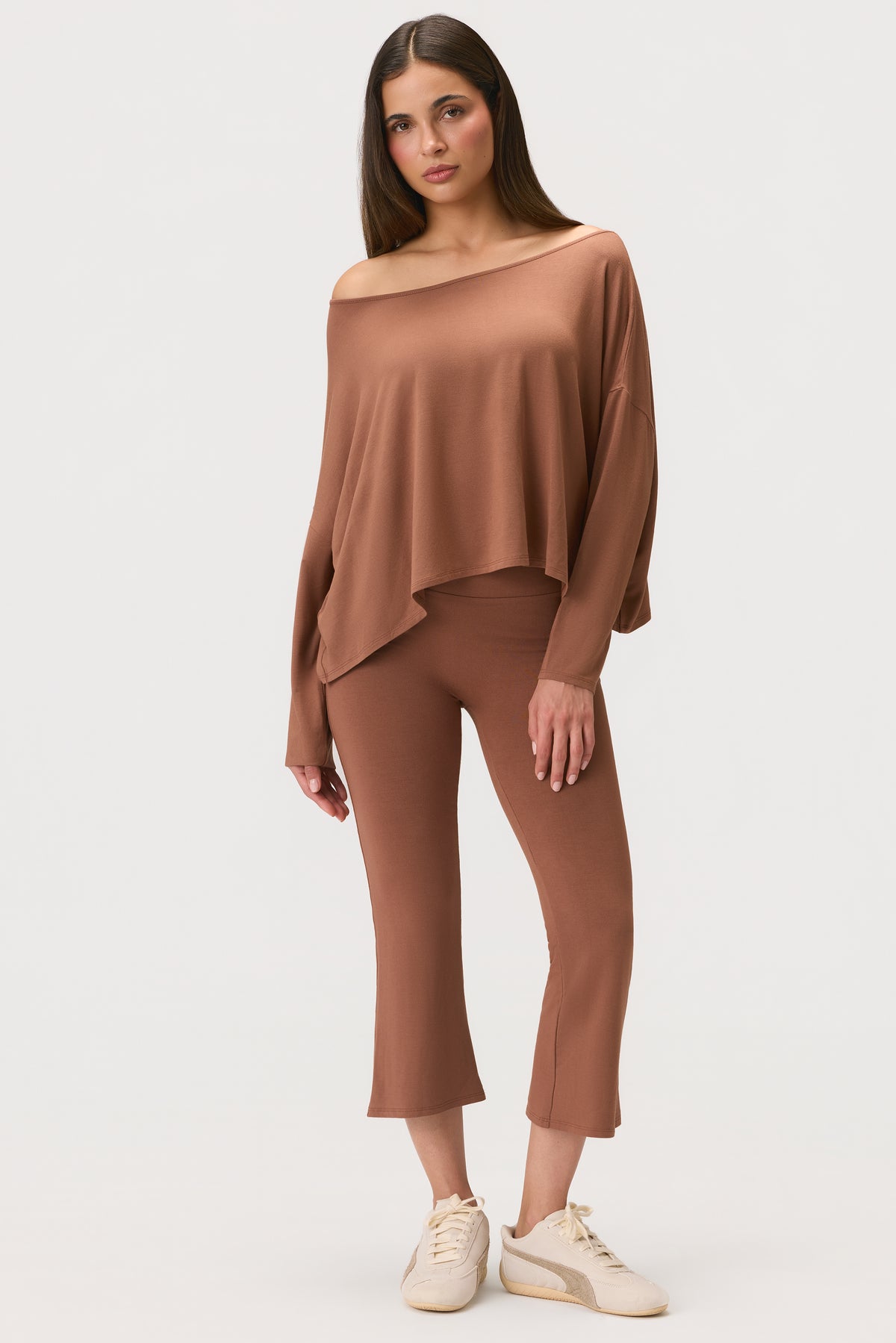 ButterCloud™ Slouchy Off-Shoulder Top in Cocoa