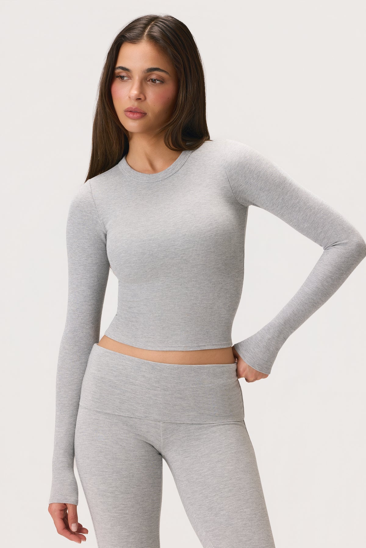ButterCloud™ Long-Sleeve Crop Top in Grey Marl