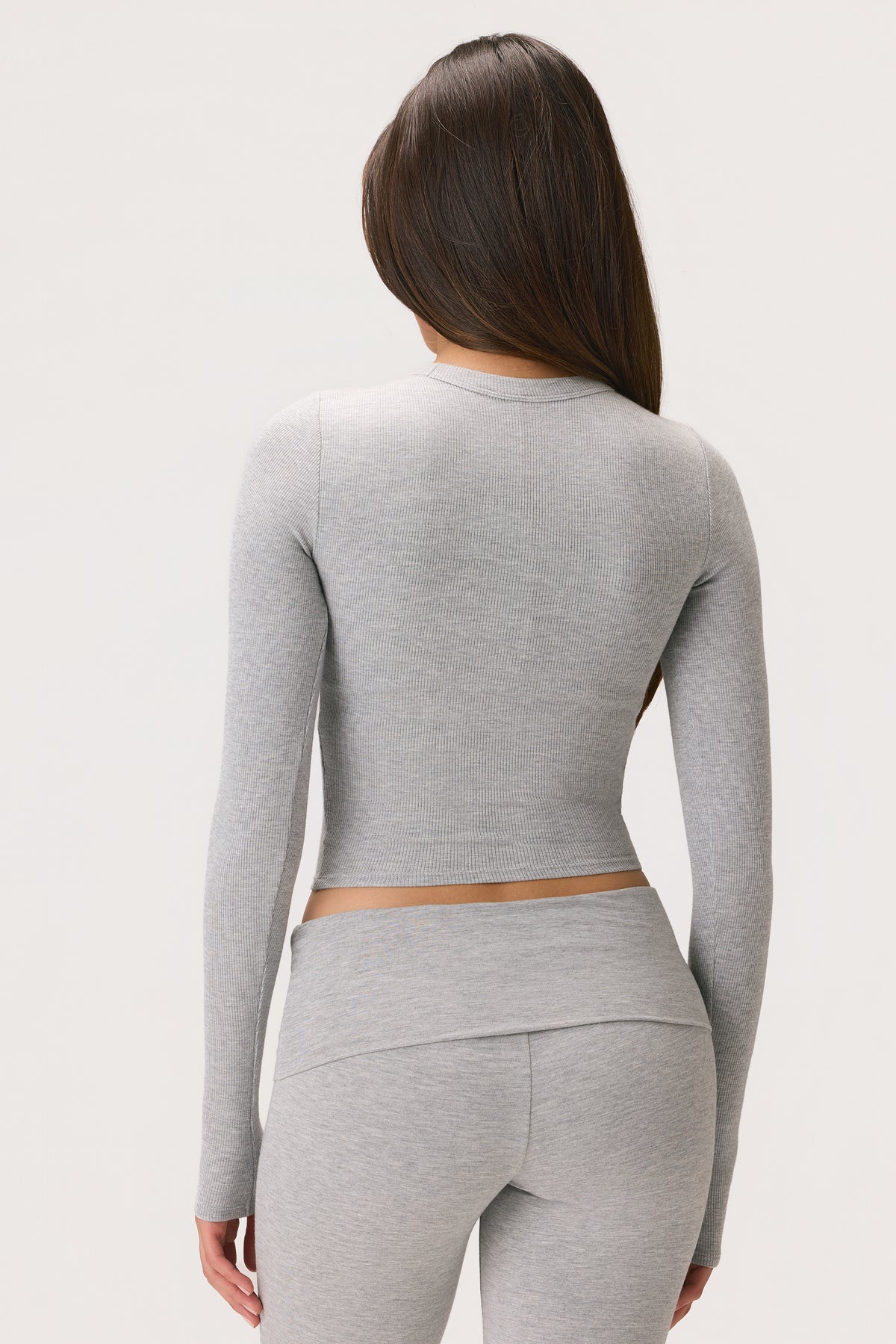 ButterCloud™ Long-Sleeve Crop Top in Grey Marl