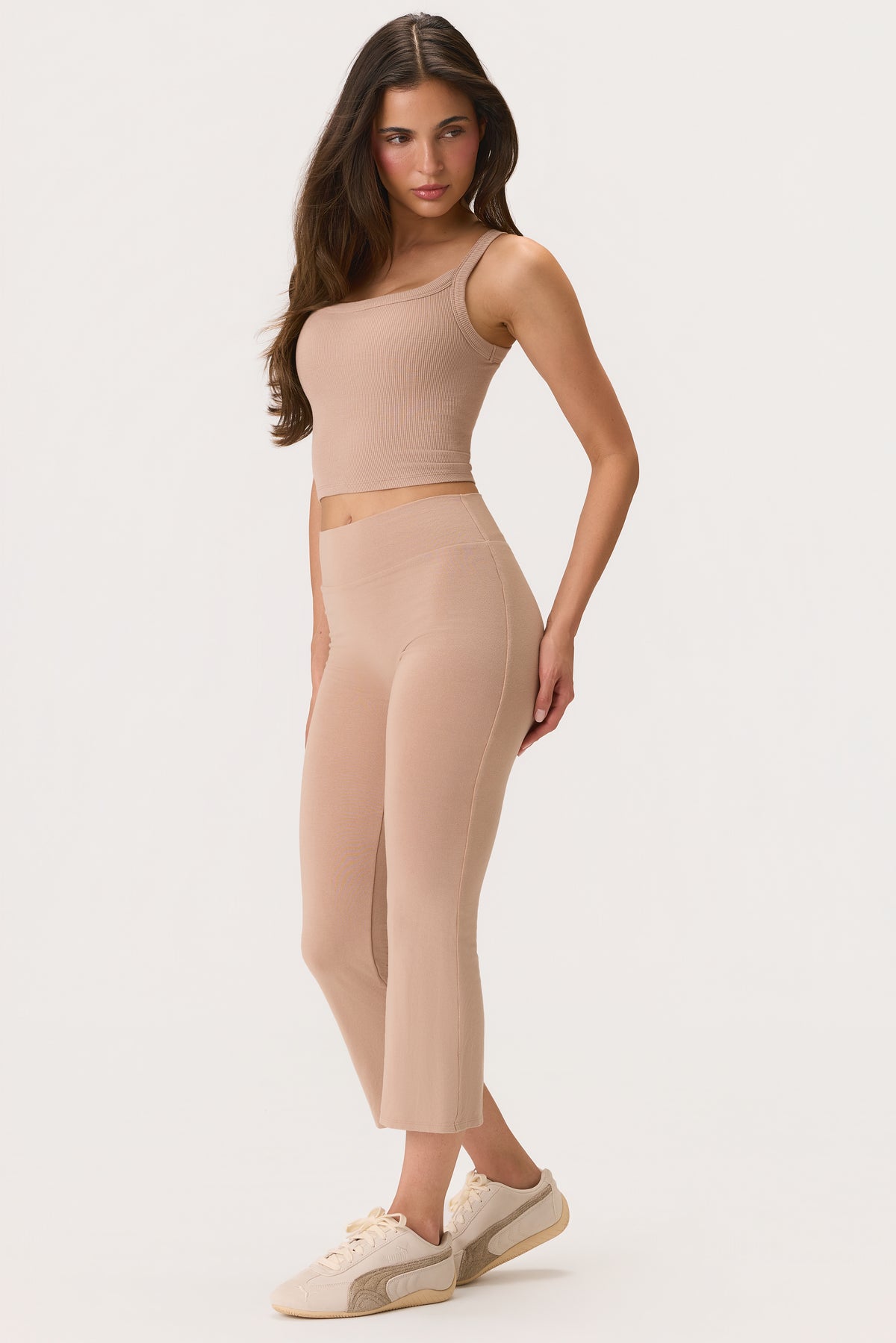 ButterCloud™ Flared Capri Leggings in Oatmeal