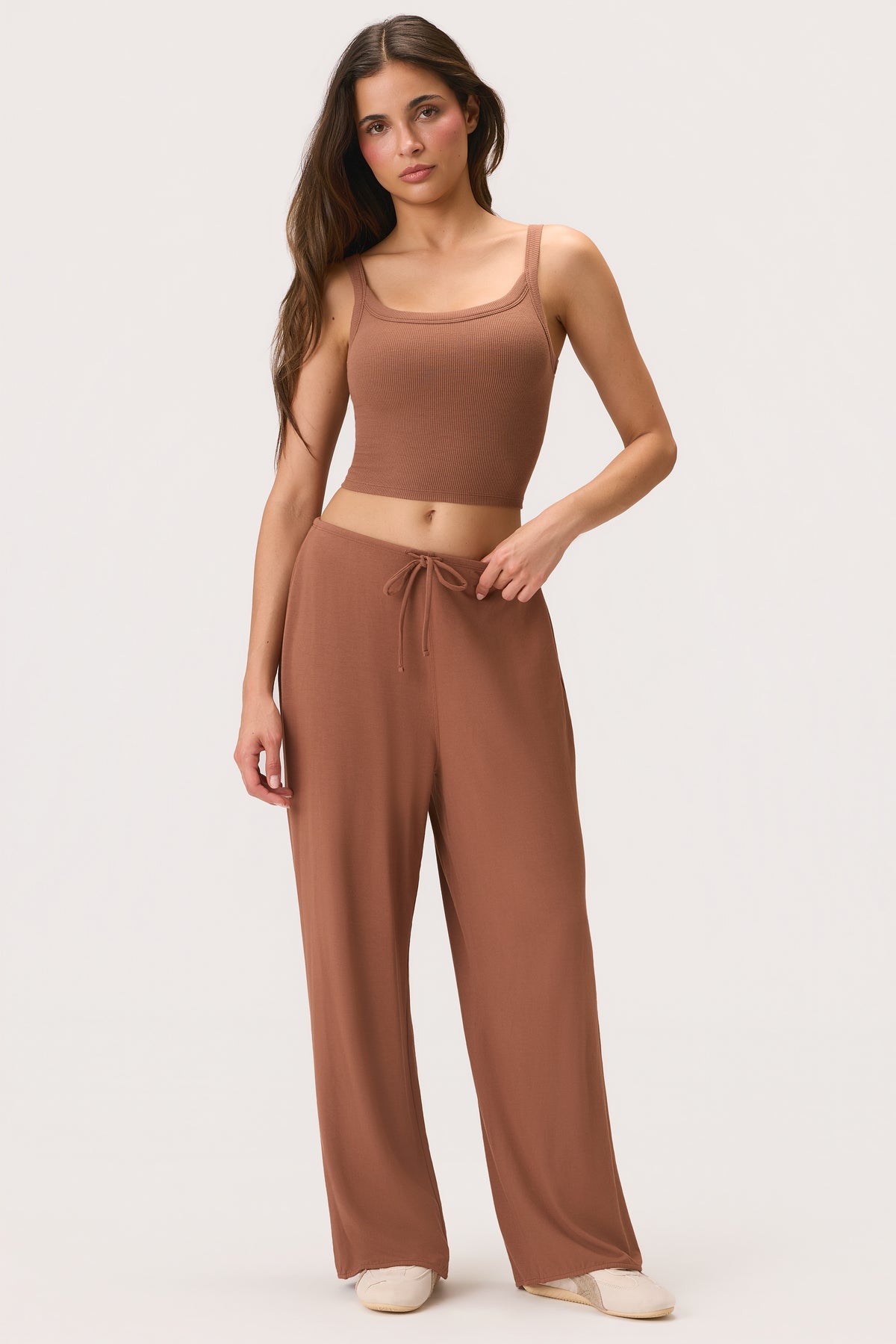 ButterCloud™ Tie-Waist Wide-Leg Trousers in Cocoa