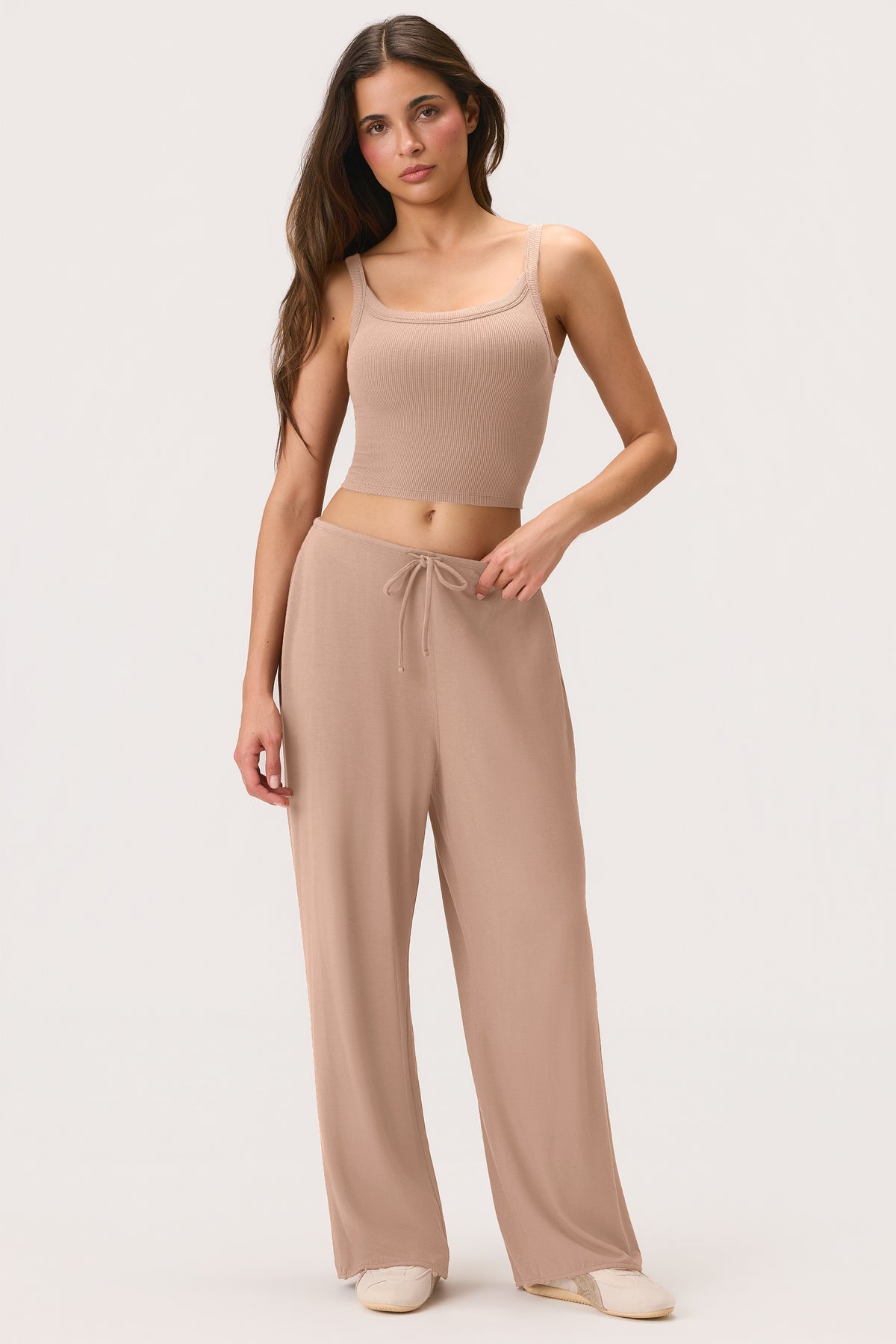 ButterCloud™ Tie-Waist Wide-Leg Trousers in Oatmeal - 2