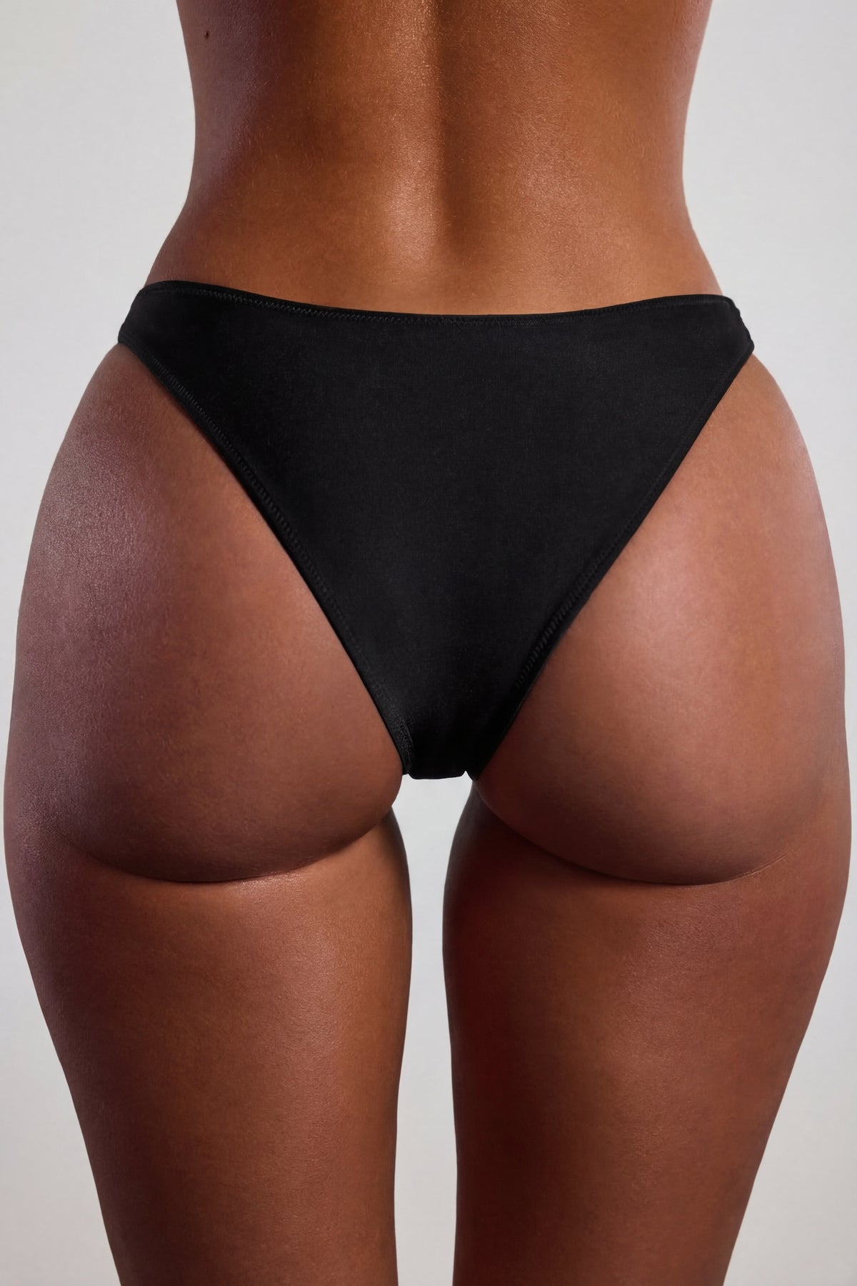 Bead-Embellished High-Leg Cheeky Bikini Bottoms in Black