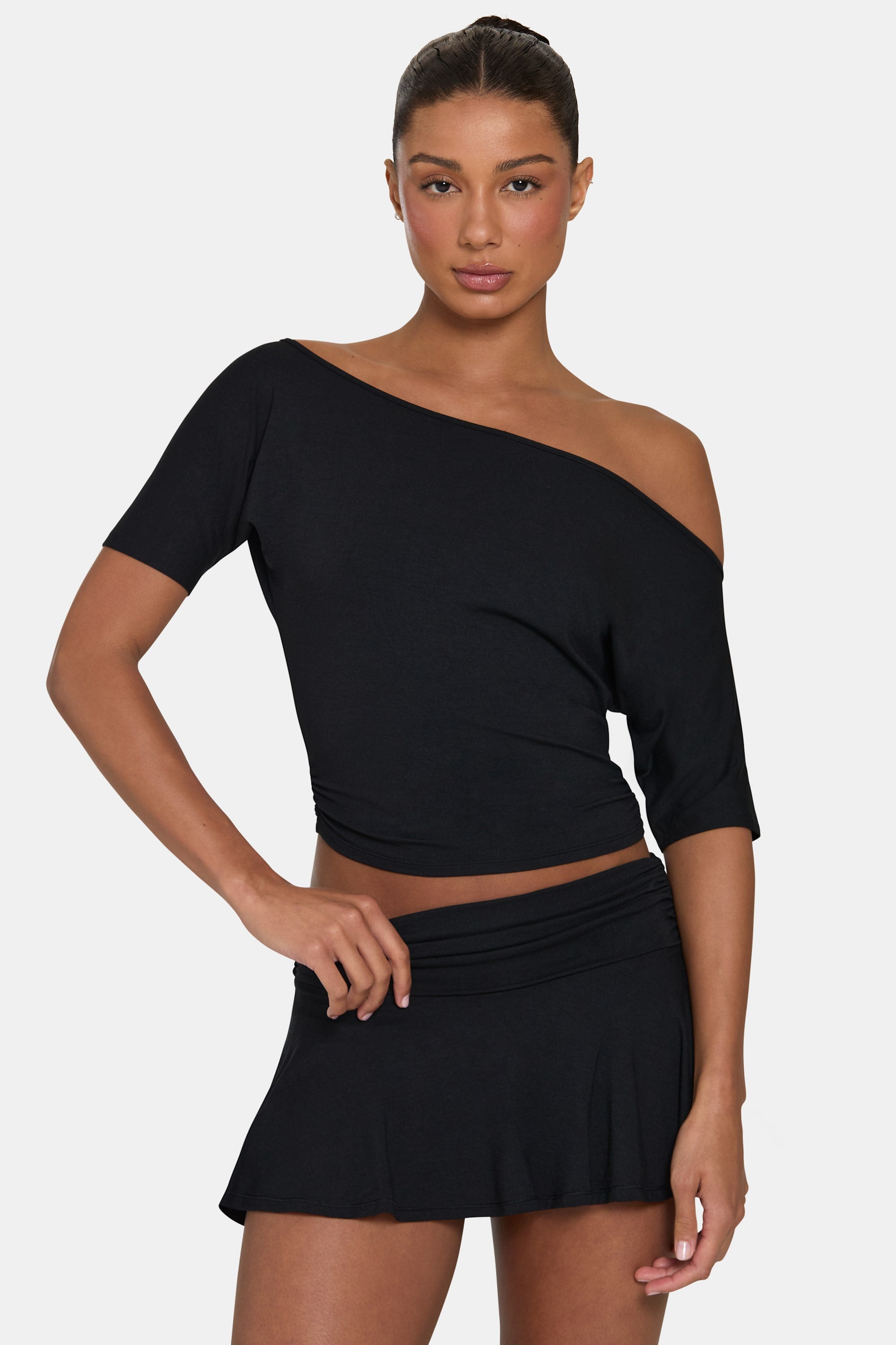 ButterCloud™ Slouchy Off-Shoulder Top in Black - 1