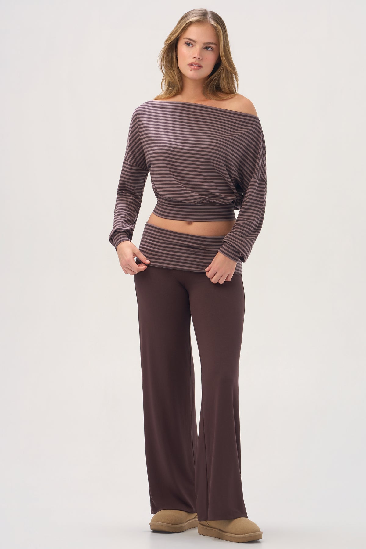 ButterCloud™ Slouchy Off-Shoulder Top in Espresso Stripe - 2