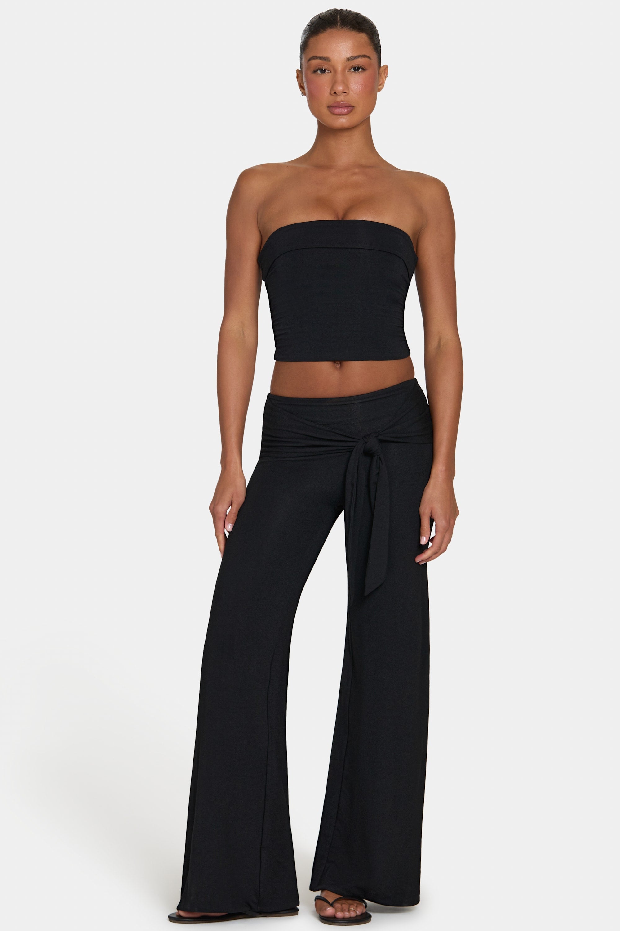 ButterCloud™ Tie-Waist Wide-Leg Trousers in Black - 1