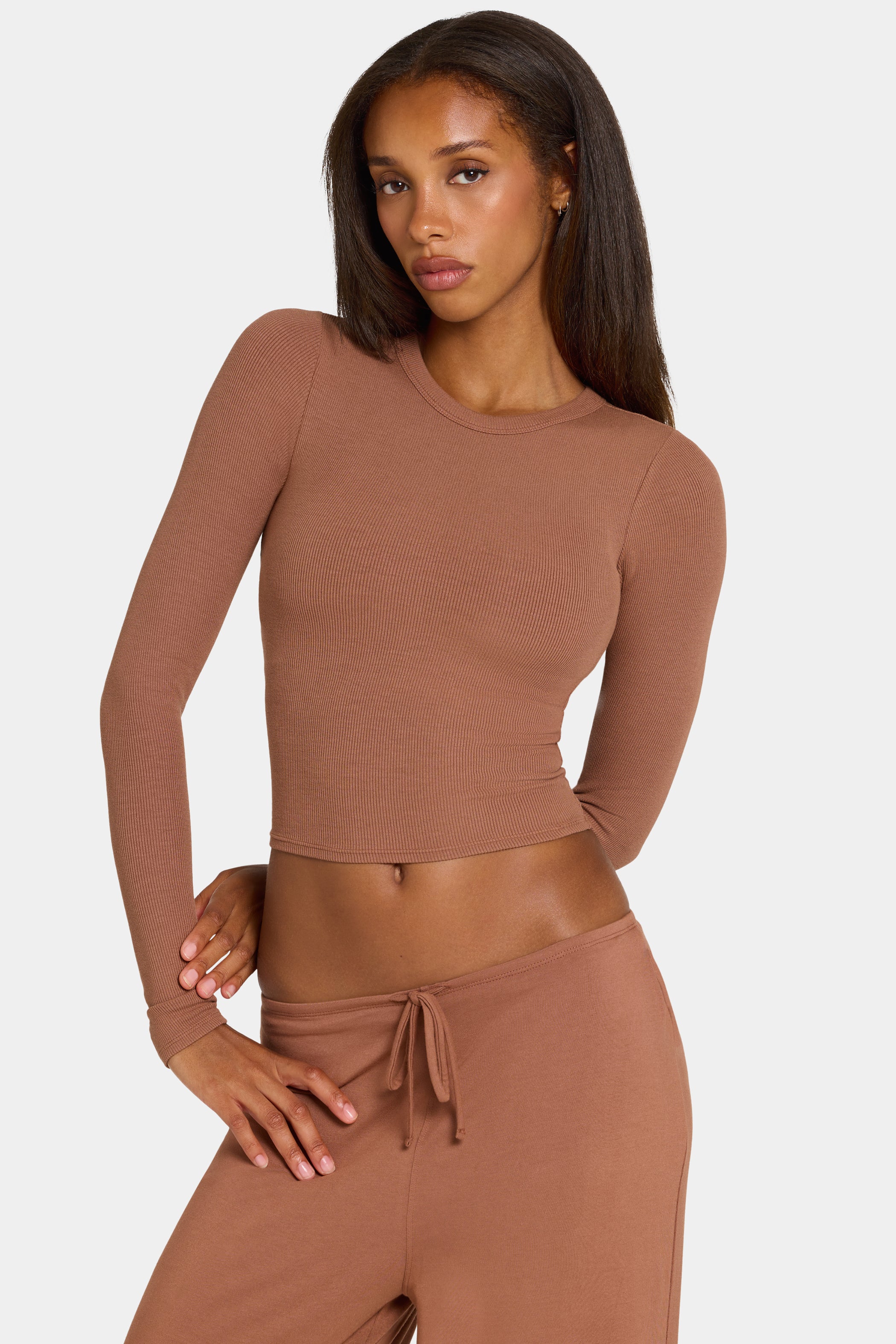 ButterCloud™ Long-Sleeve Crop Top in Cocoa