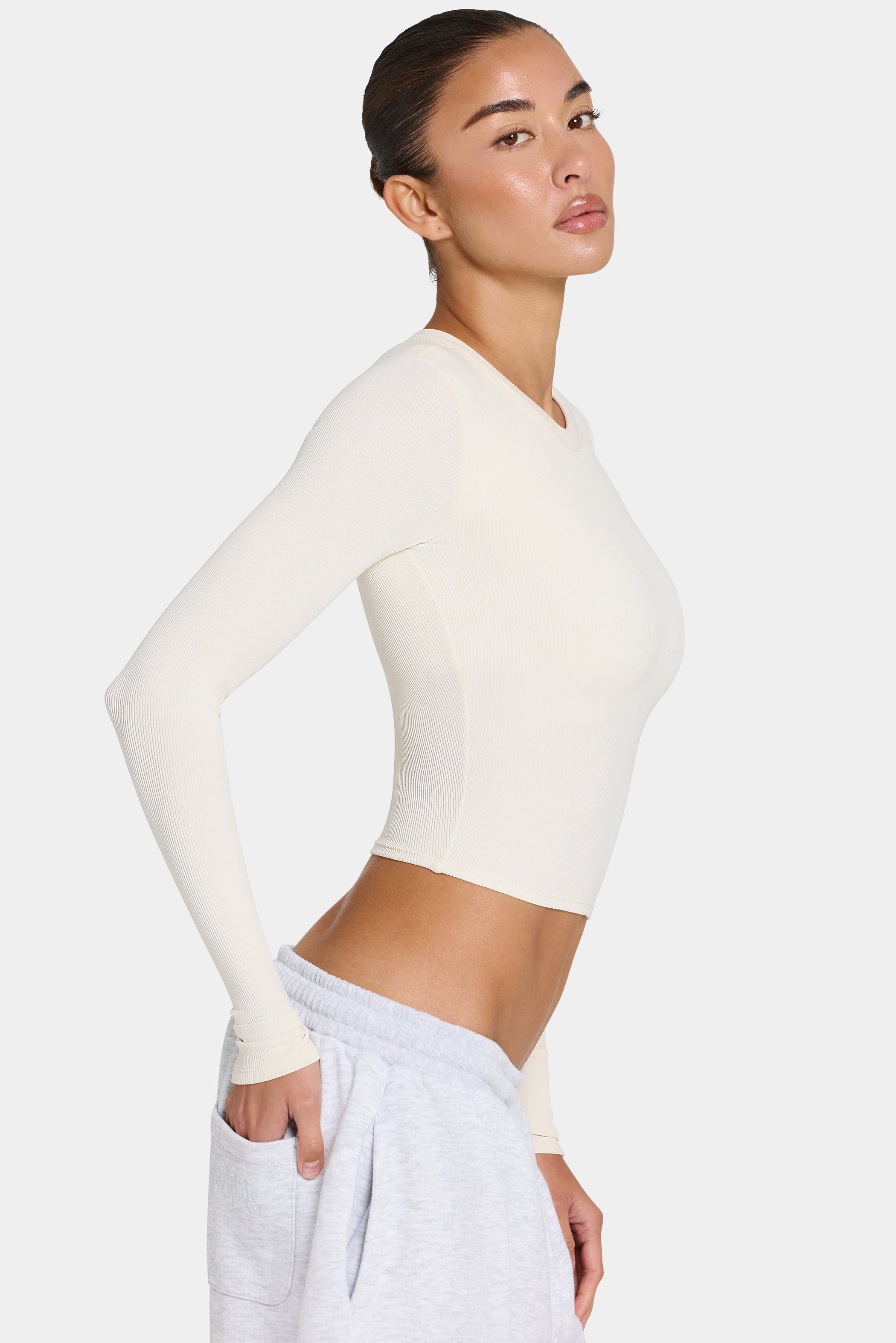 ButterCloud™ Long-Sleeve Crop Top in Coconut