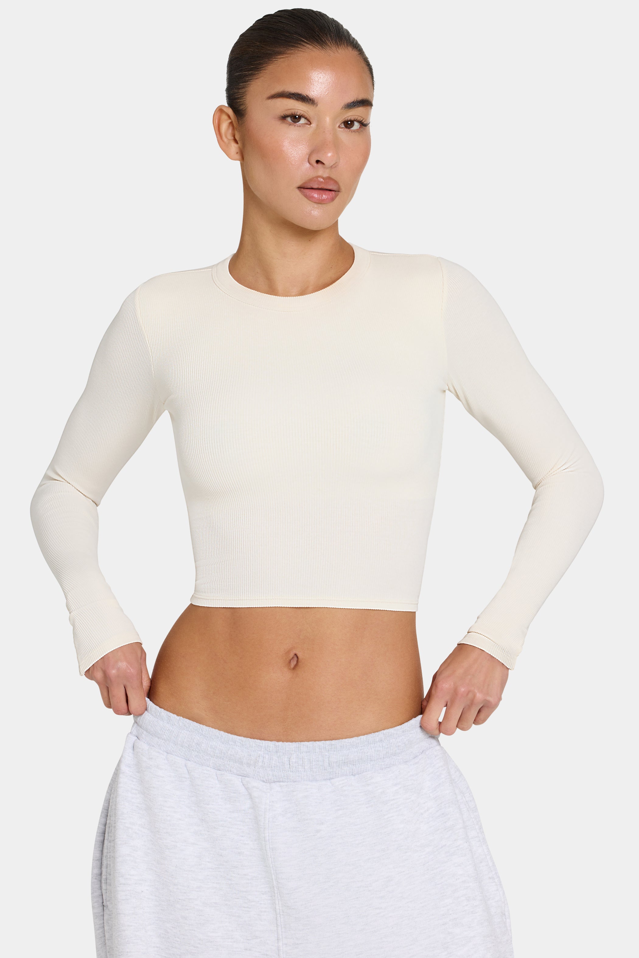 ButterCloud™ Long-Sleeve Crop Top in Coconut