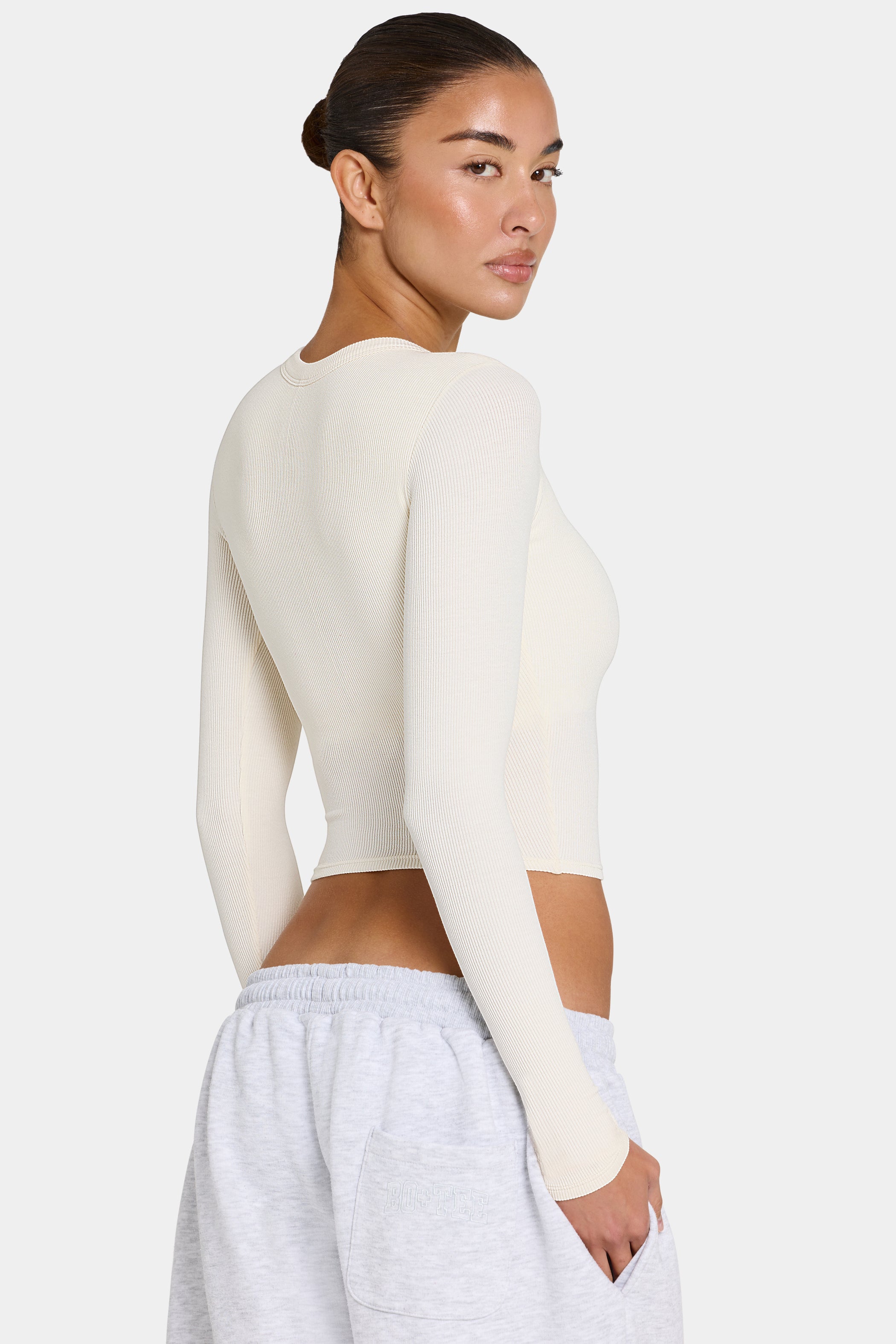 ButterCloud™ Long-Sleeve Crop Top in Coconut