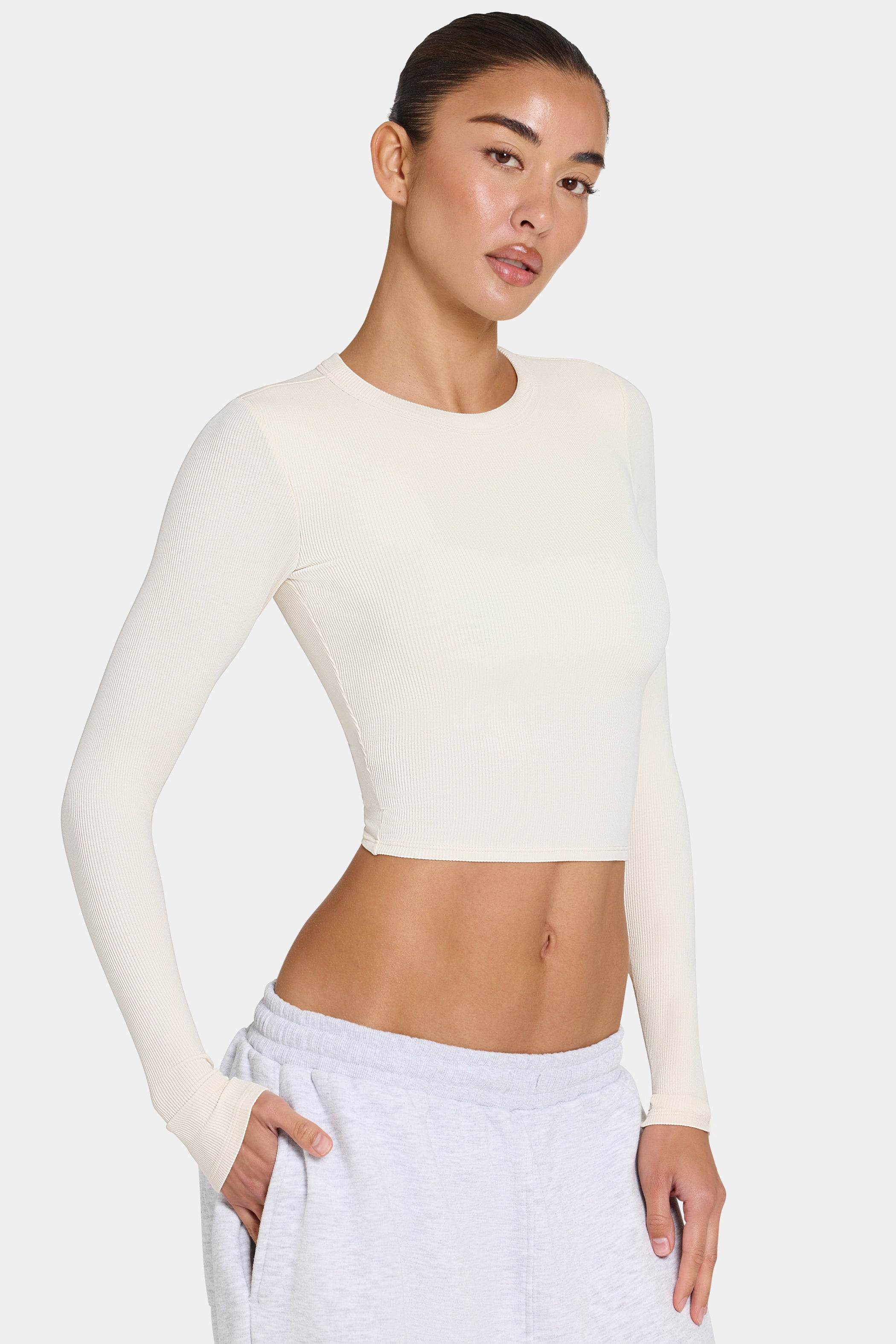 ButterCloud™ Long-Sleeve Crop Top in Coconut