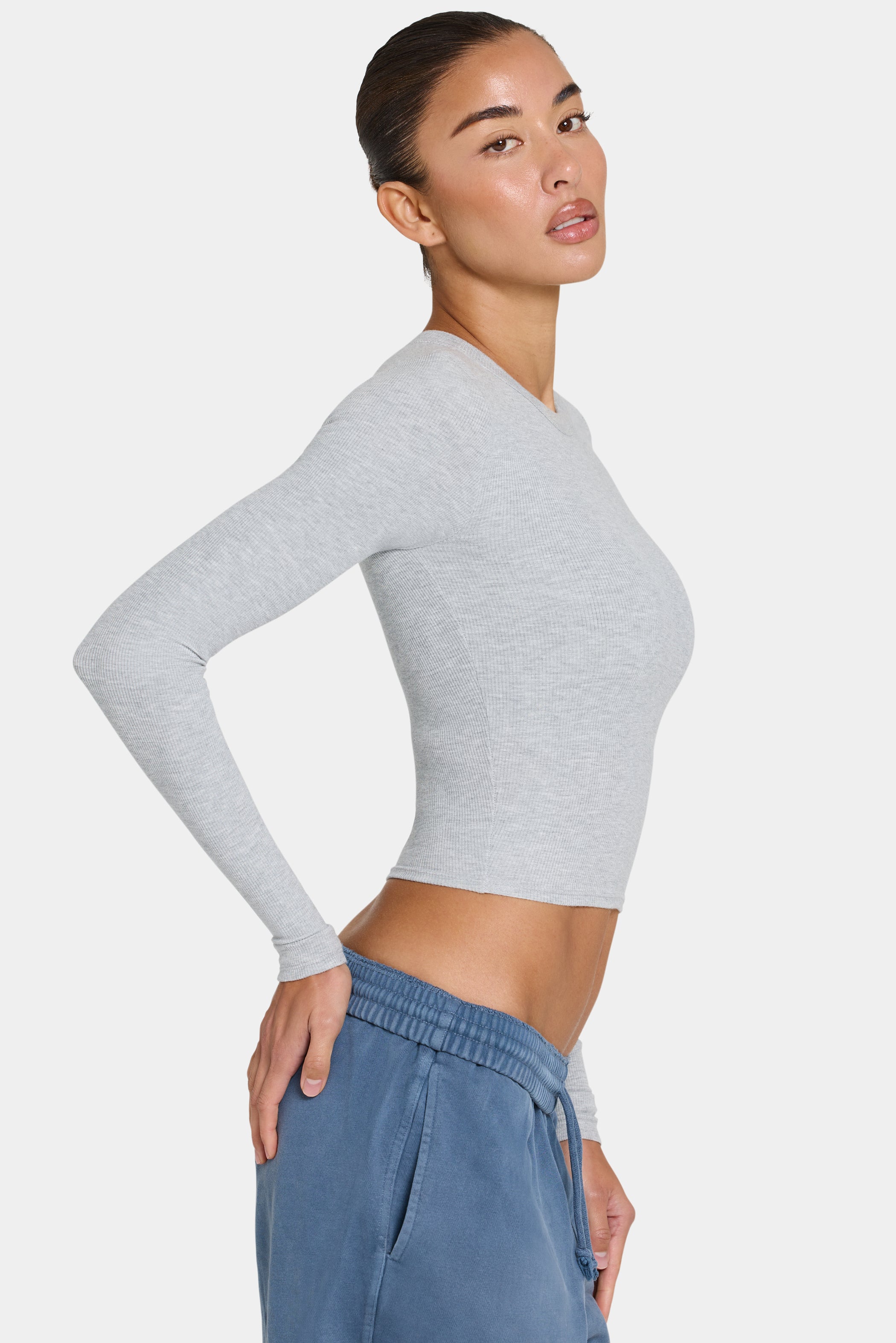 ButterCloud™ Long-Sleeve Crop Top in Grey Marl