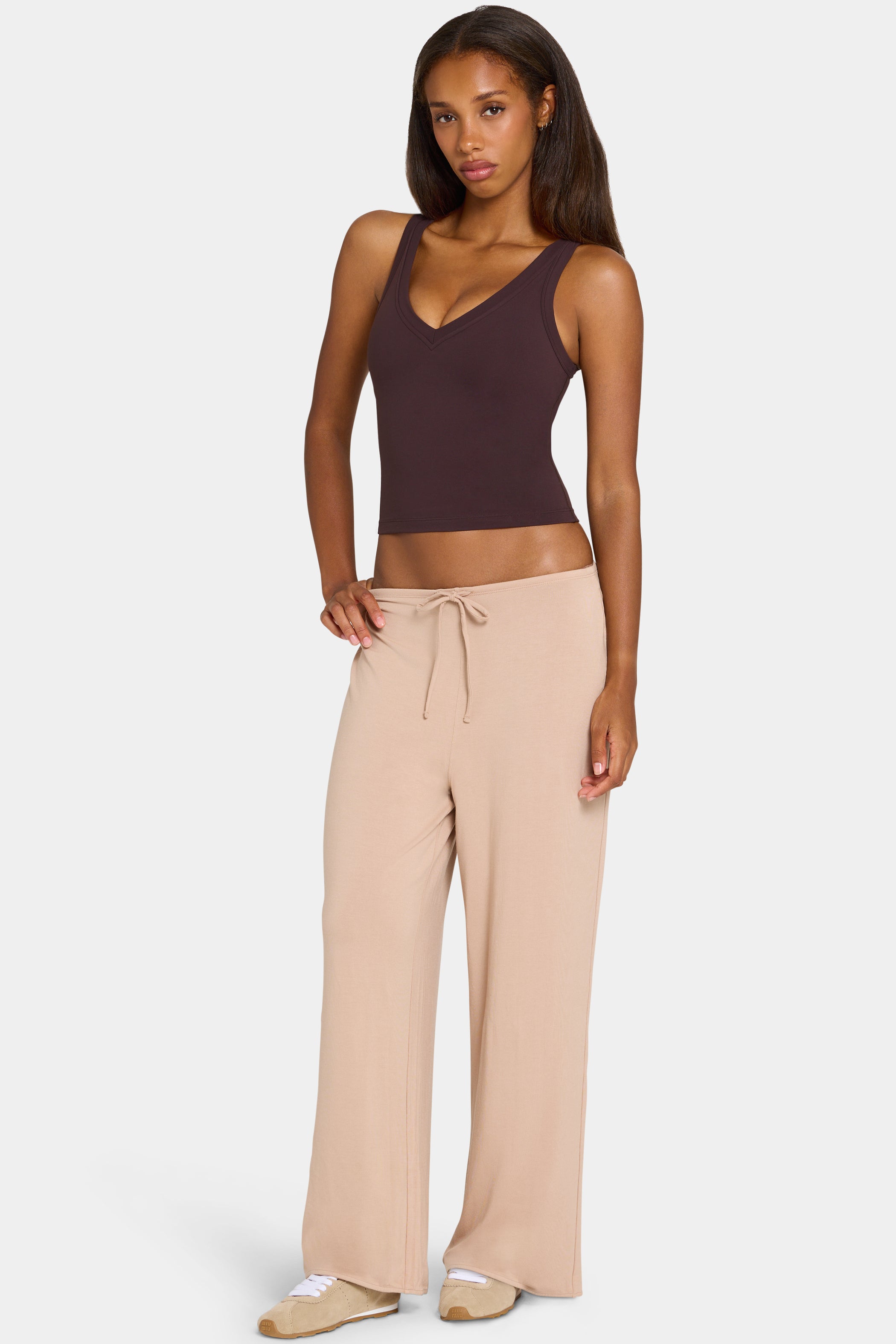 ButterCloud™ Tie-Waist Wide-Leg Trousers in Oatmeal - 1