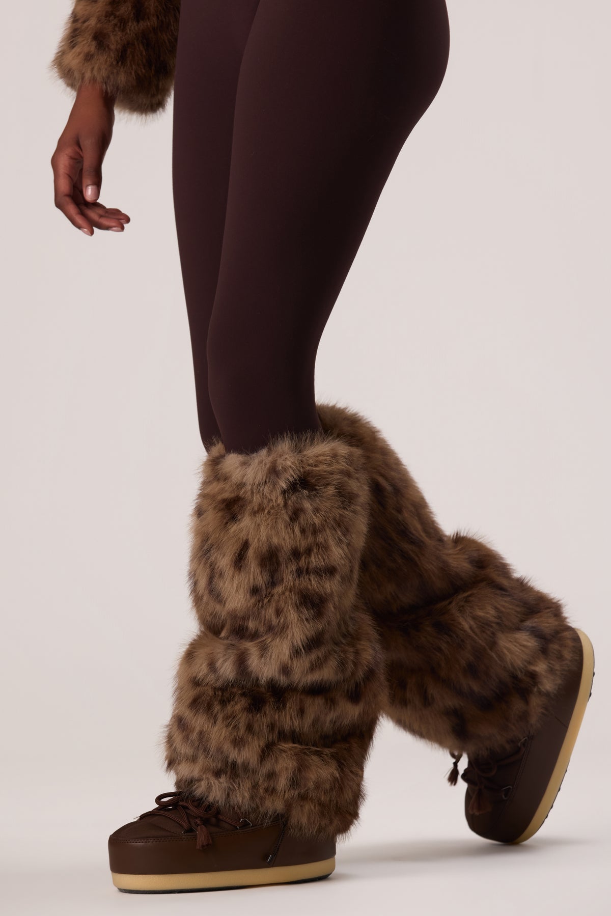 Faux Fur Boot Covers in Brown Leopard - 1