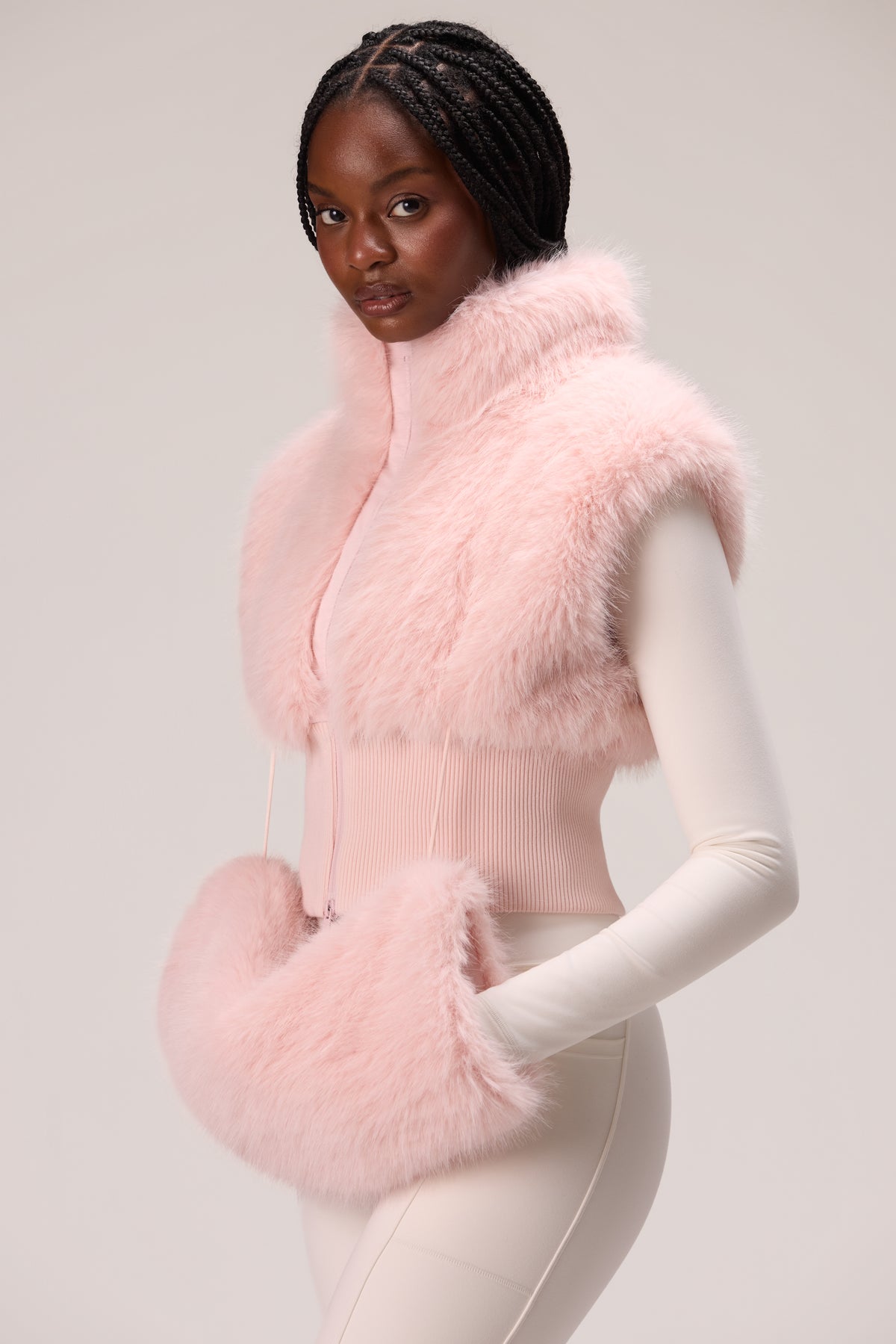 Faux Fur Hand Warmer in Powder Pink - 2