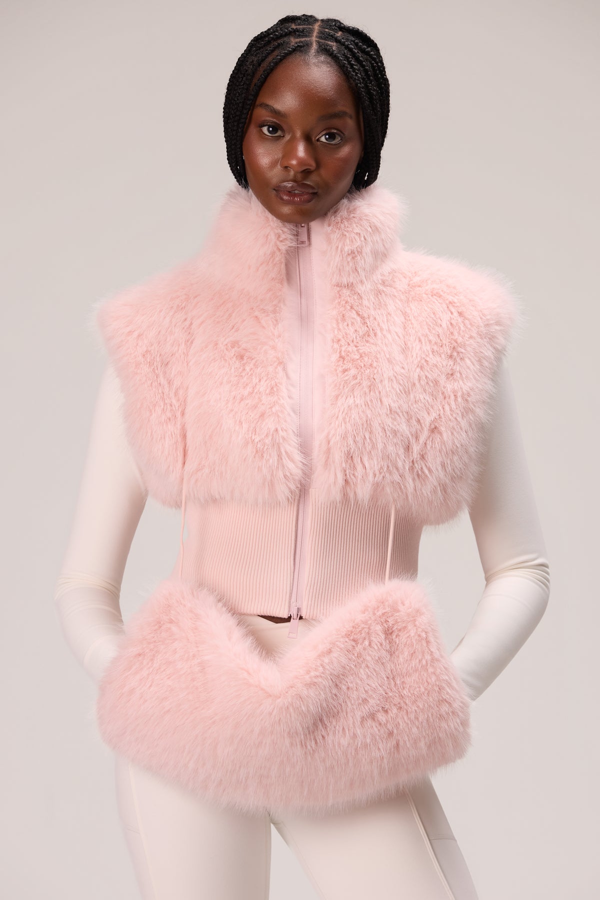 Faux Fur Hand Warmer in Powder Pink - 1