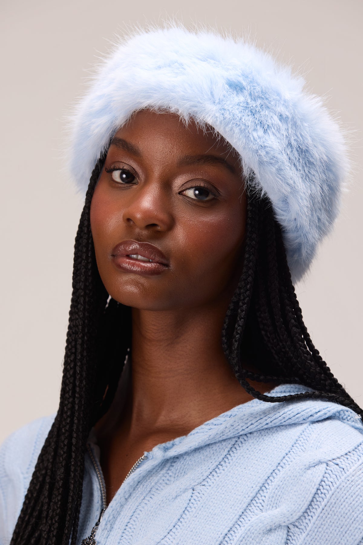 Faux Fur Headband in Powder Blue - 2