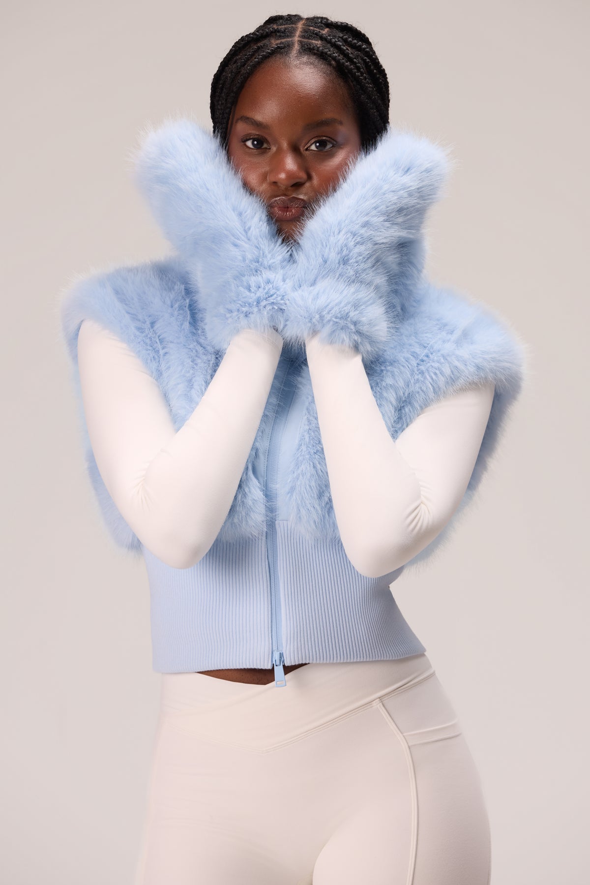 Faux Fur Tote Mitts in Powder Blue - 1