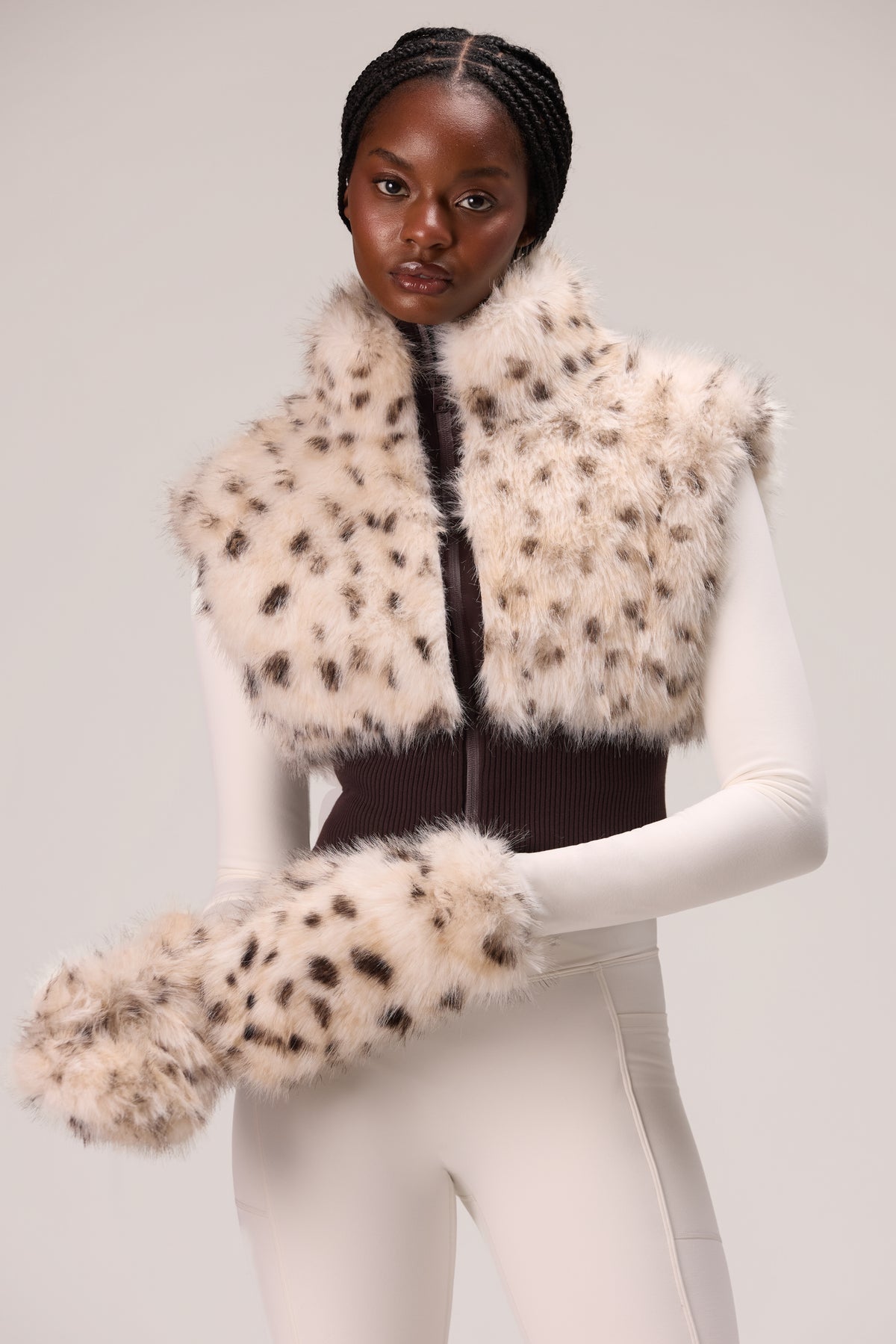 Faux Fur Tote Mitts in Snow Leopard - 2