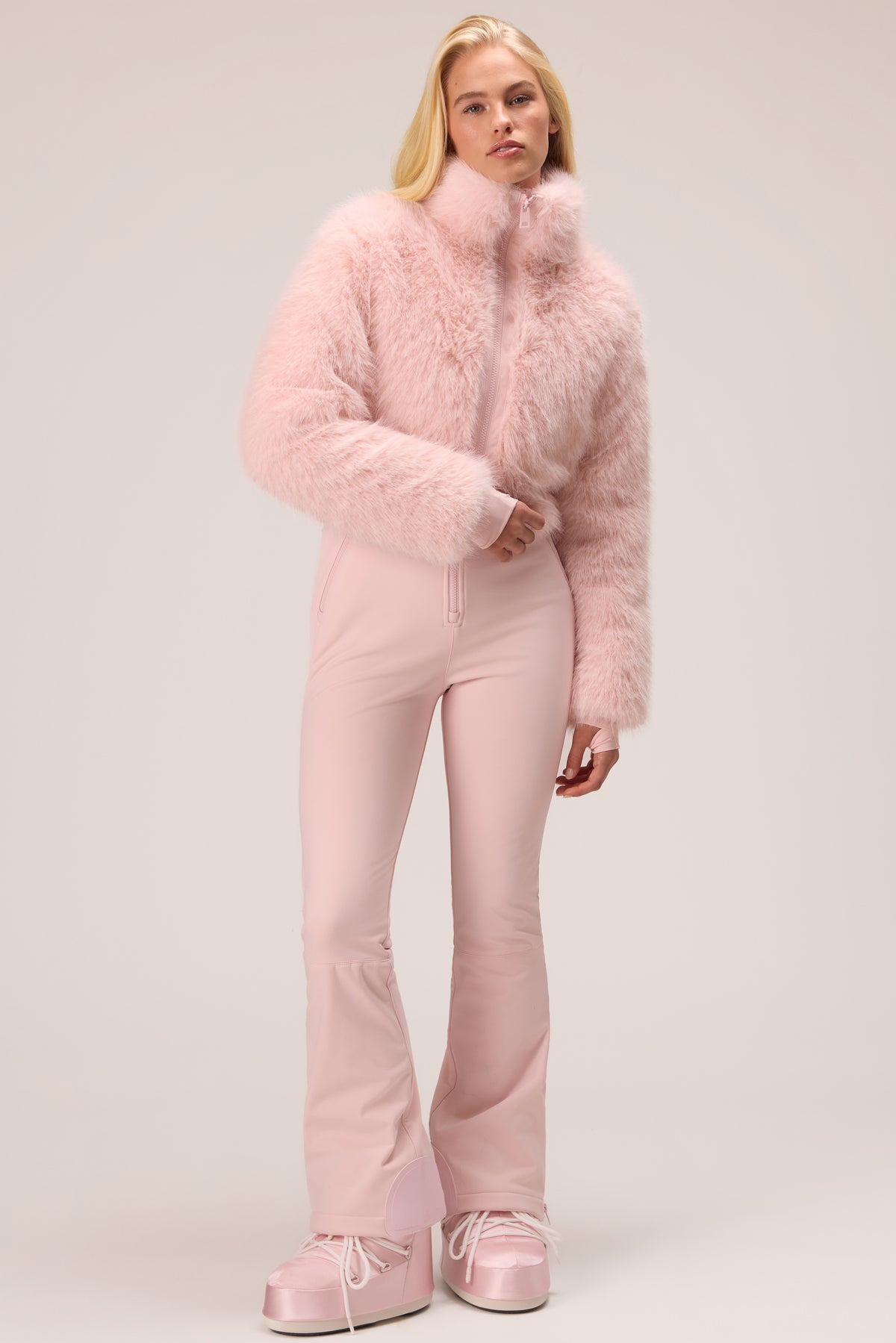 Faux Fur Ski Suit in Powder Pink - 2