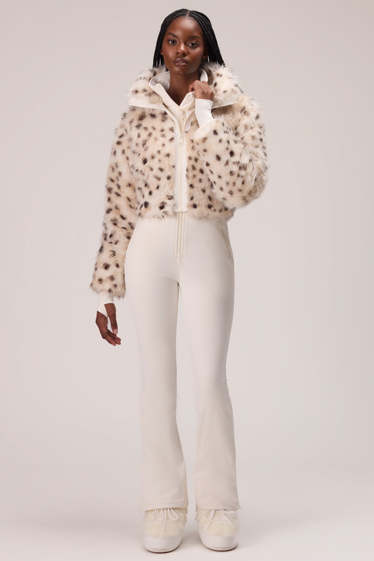Faux Fur Ski Suit in Snow Leopard