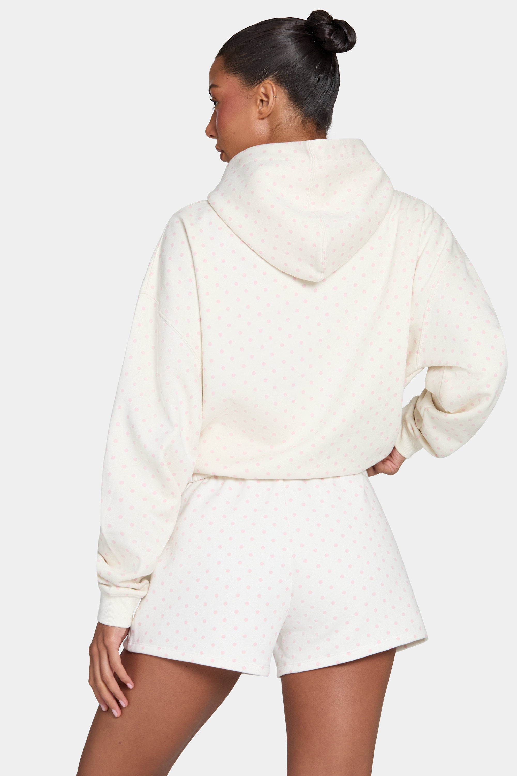 Oversized Applique Hoodie in Ivory Polka Dot