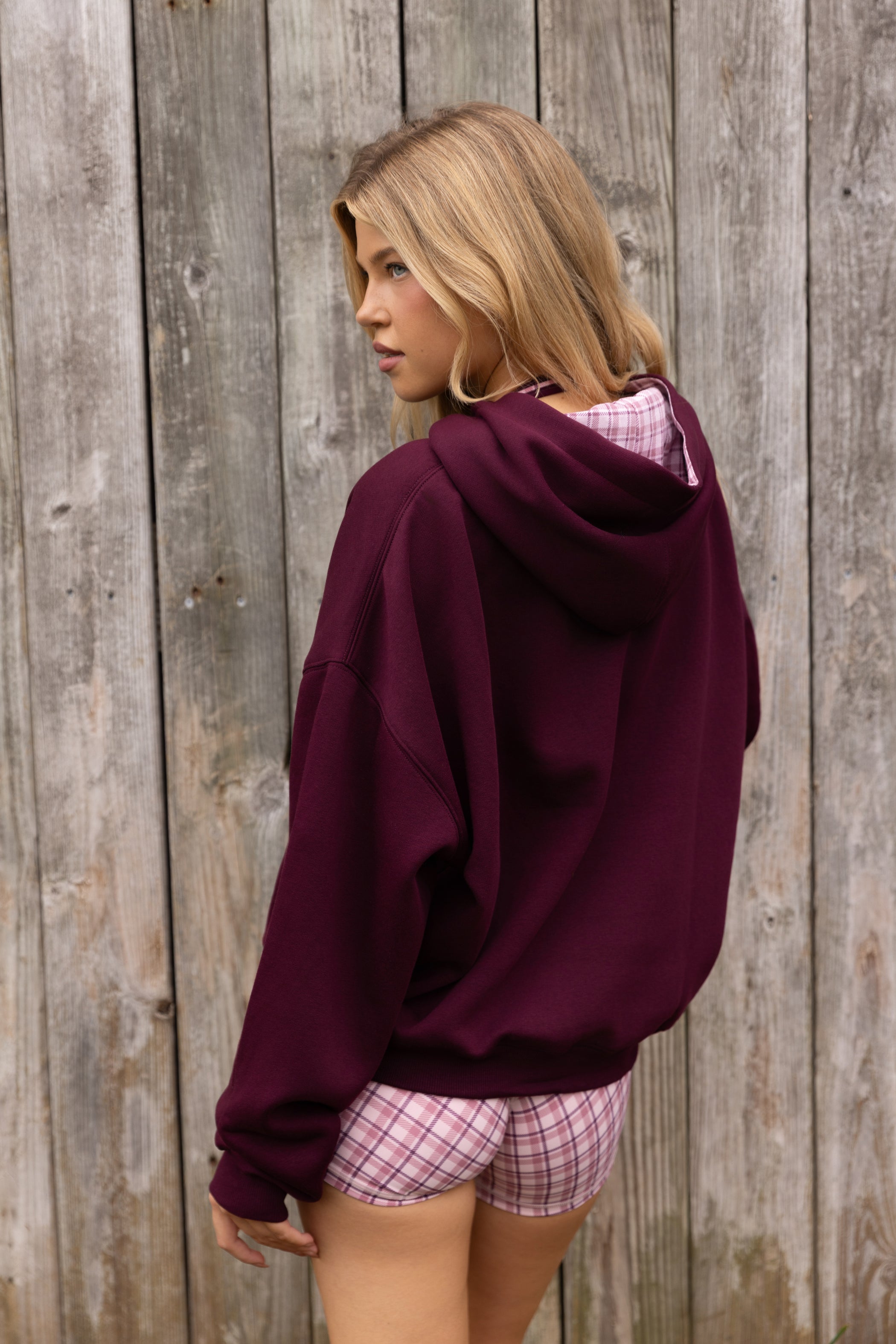 Oversized Applique Hoodie in Burgundy