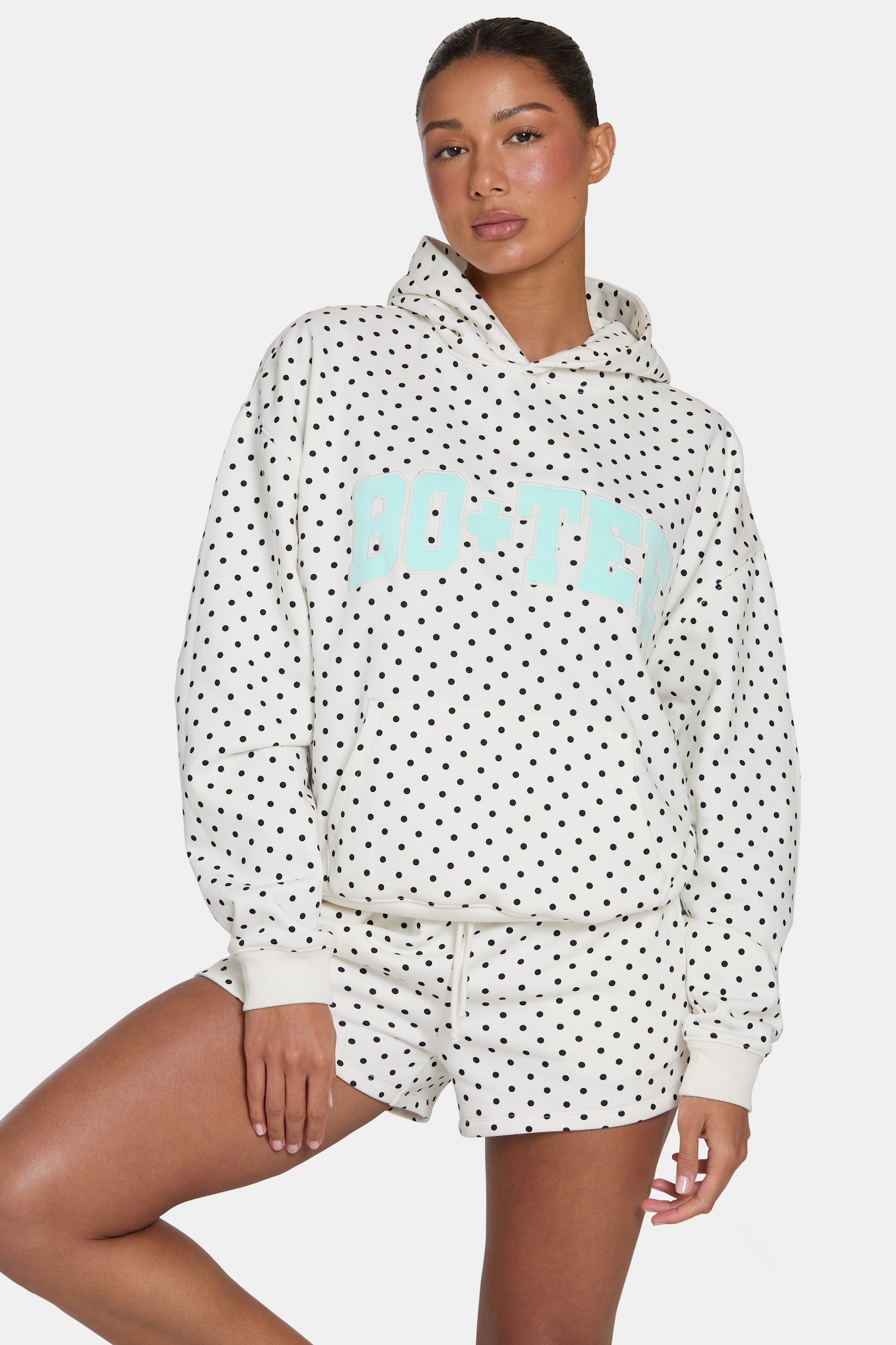 Oversized Applique Hoodie  in Monochrome Polka Dot - 1