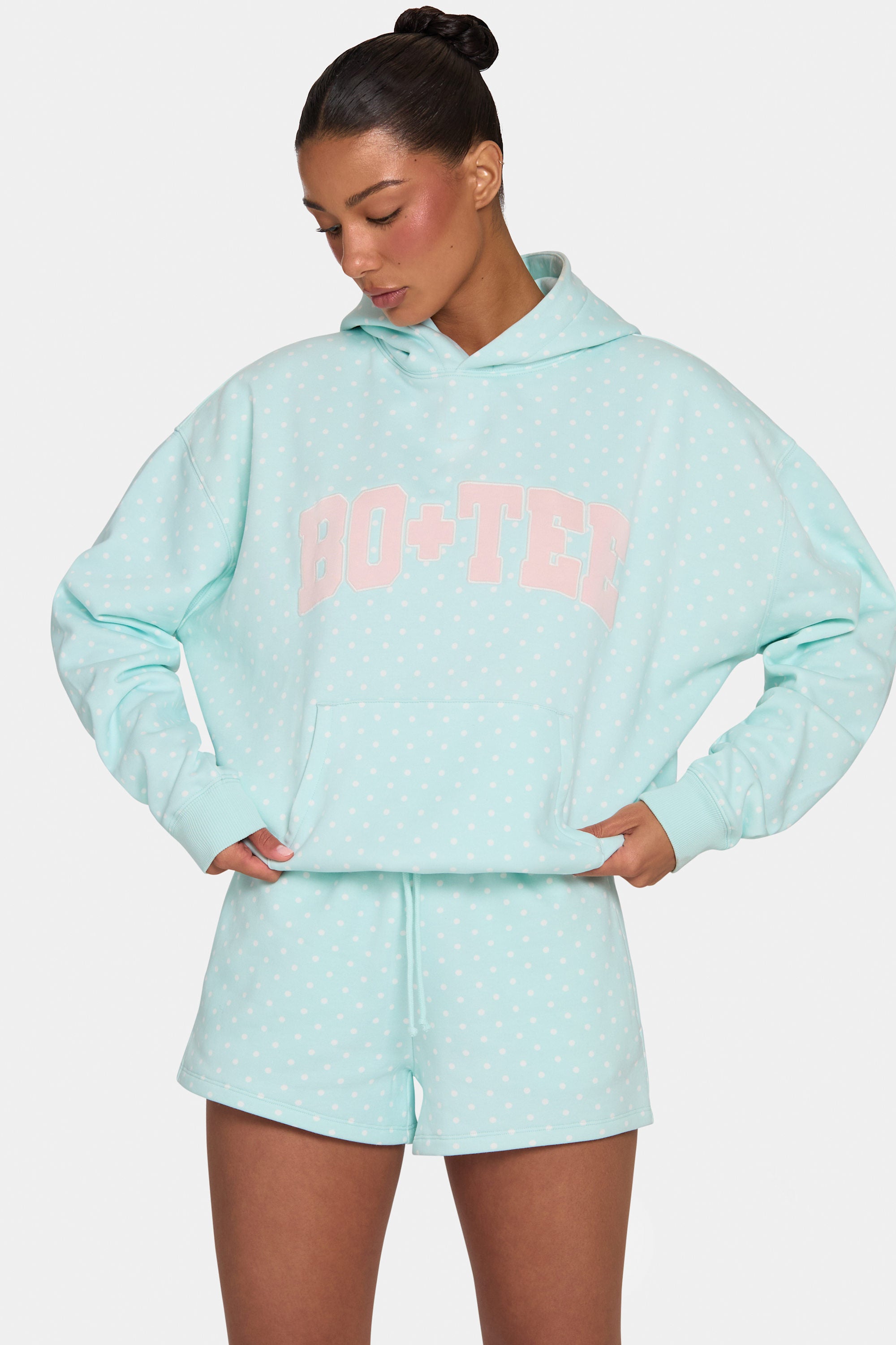 Oversized Applique Hoodie  in Peppermint Polka Dot - 1
