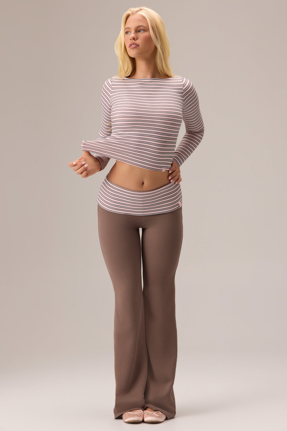 Plush Jersey Long-Sleeve Top in Chestnut Stripe