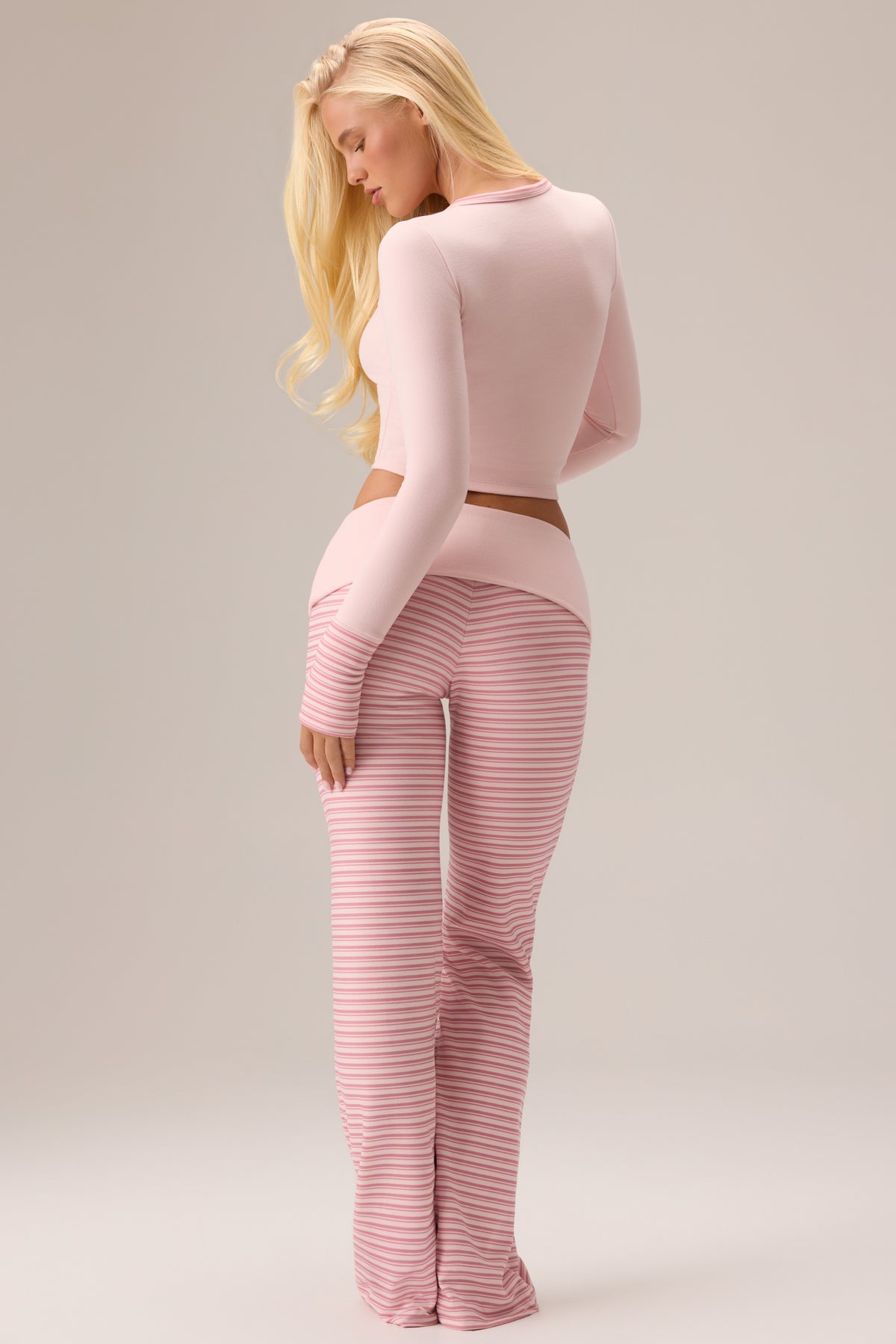 Plush Jersey Wide-Leg Trousers in Berry Stripe
