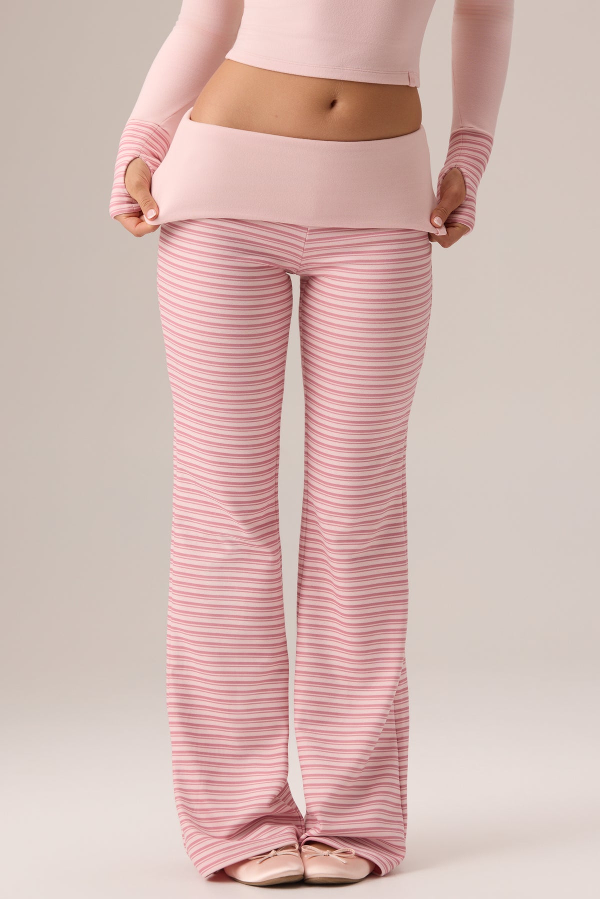 Plush Jersey Wide-Leg Trousers in Berry Stripe