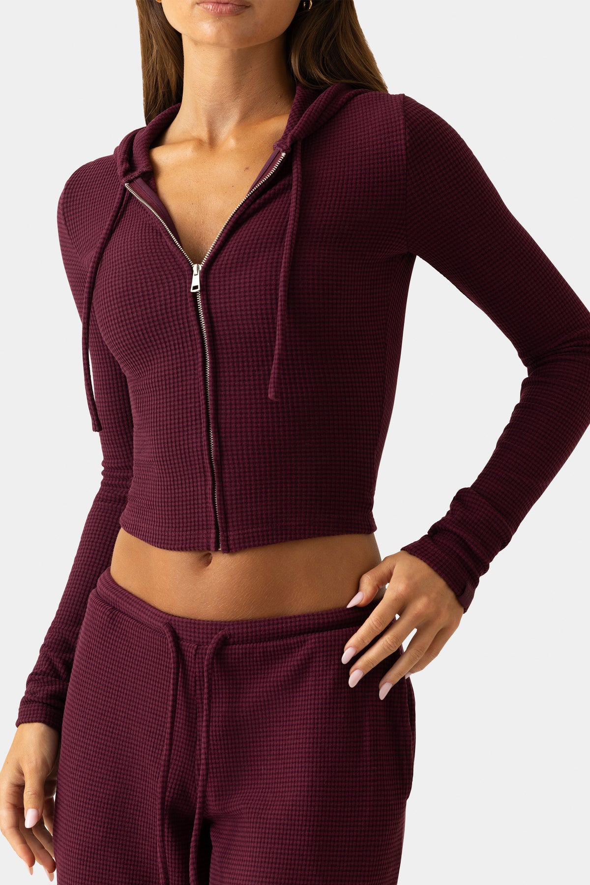 Ribbed Jersey Cropped Hoodie in Plum