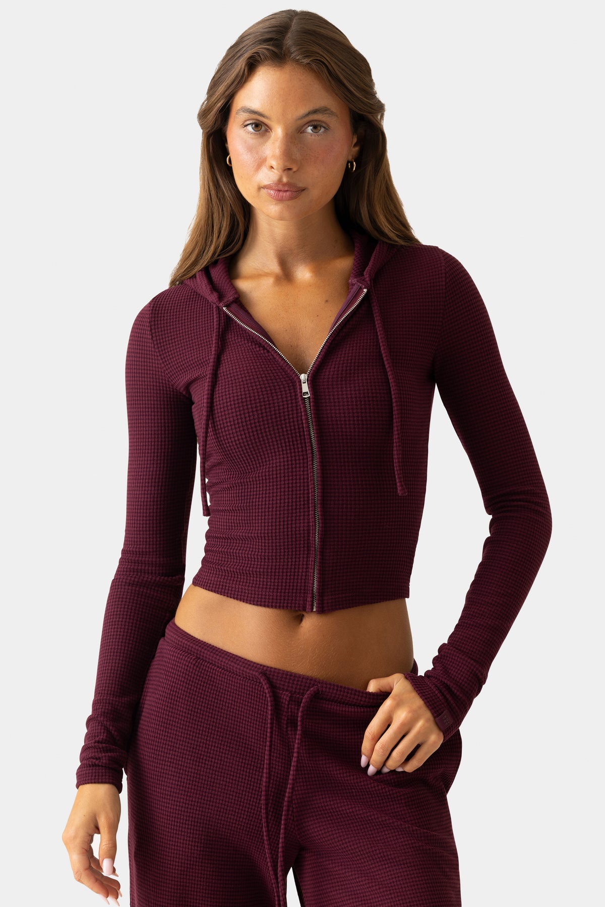 Ribbed Jersey Cropped Hoodie in Plum