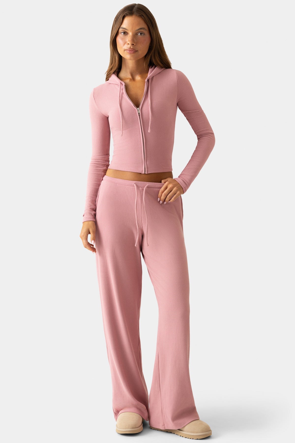 Ribbed Jersey Low-Rise Trousers in Berry