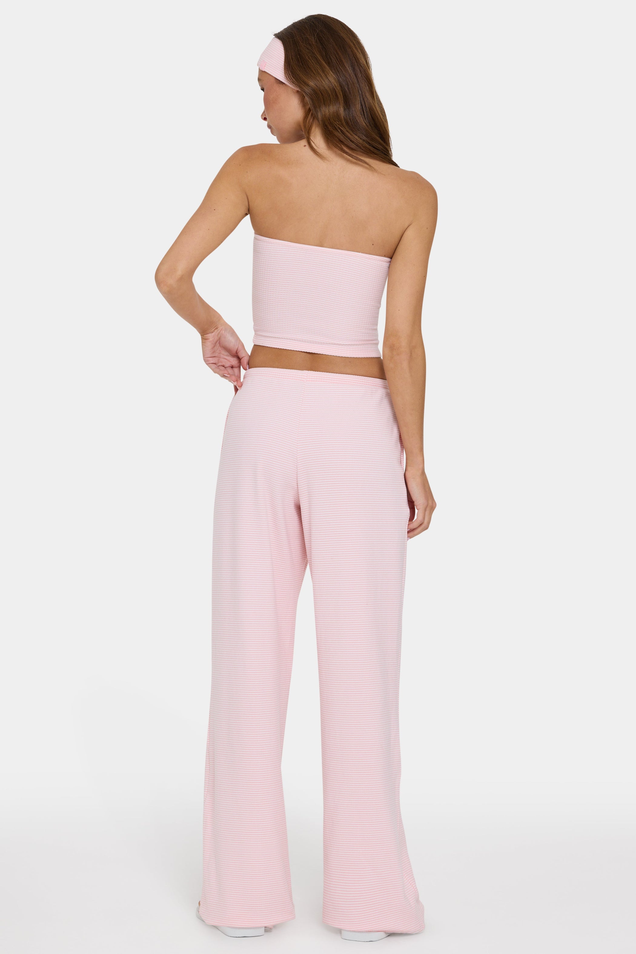 Ribbed Jersey Low-Rise Trousers in Peach Stripe - 2