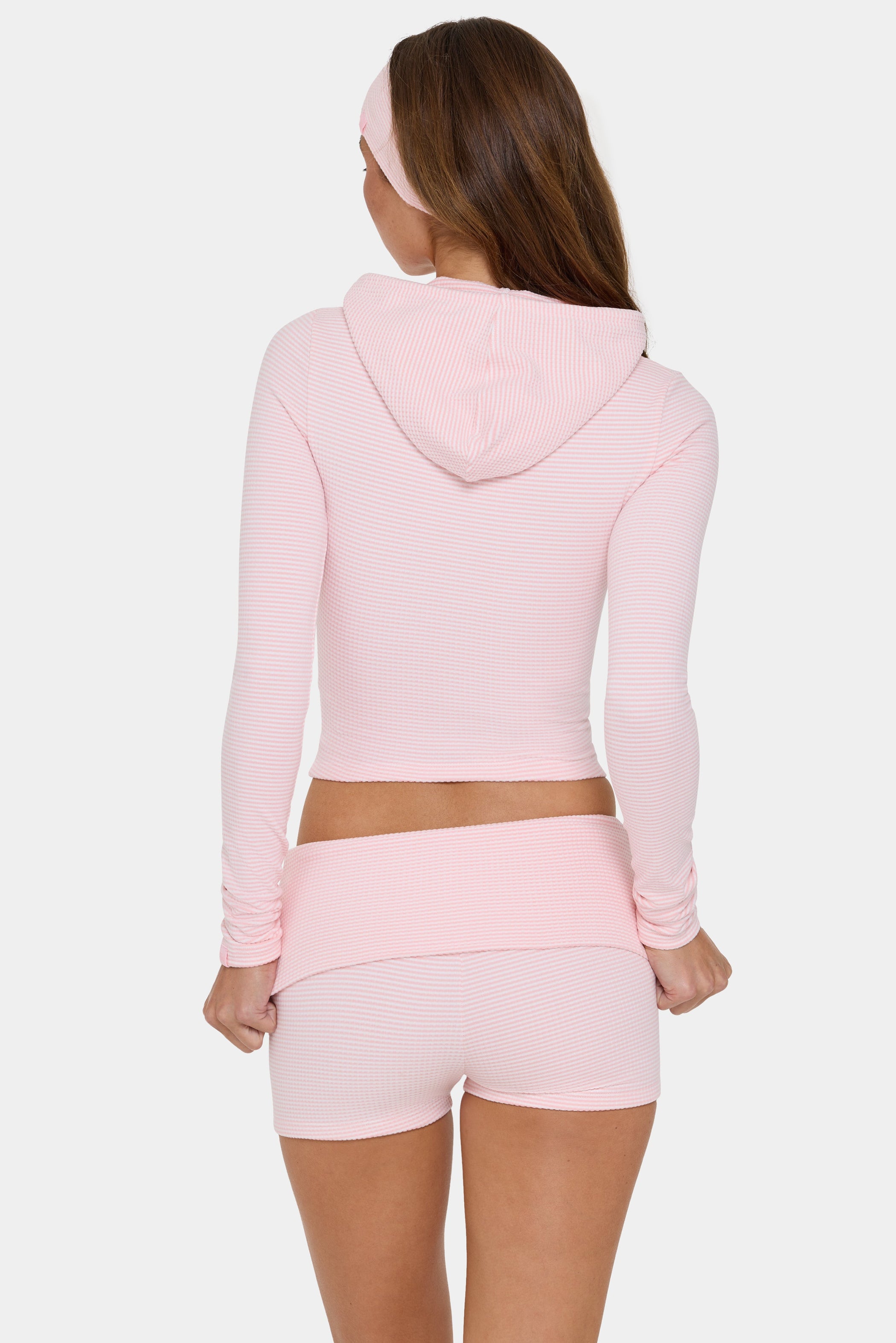 Ribbed Jersey Mini Shorts in Peach Stripe - 2