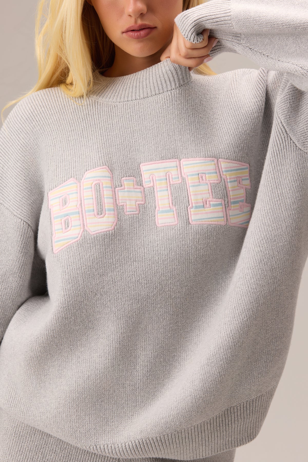 Ribbed Knit Oversized Jumper in Pebble