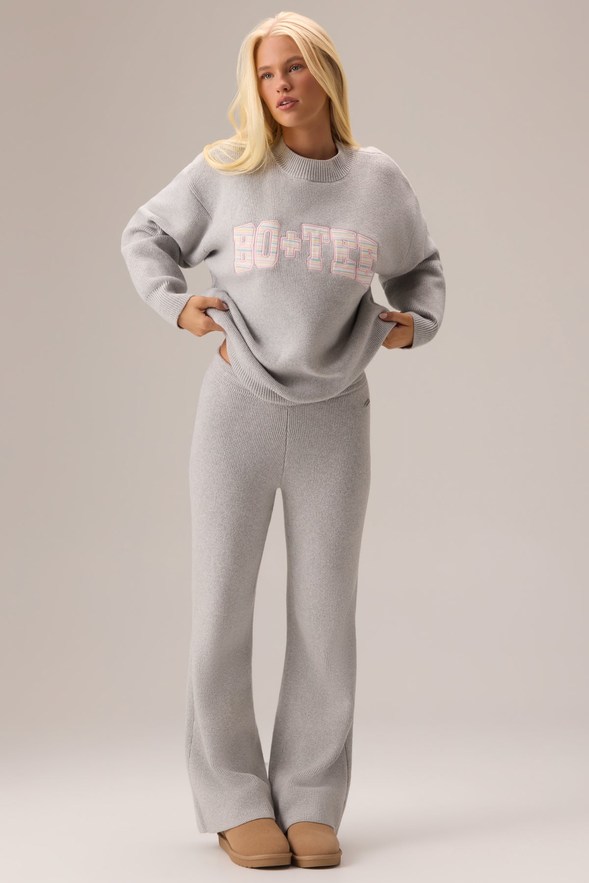 Ribbed Knit Oversized Jumper in Pebble