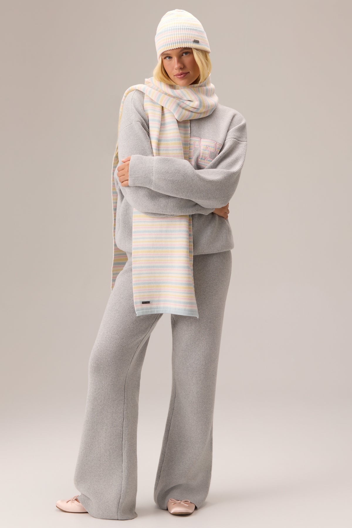 Ribbed Knit Oversized Scarf in Confetti Stripe