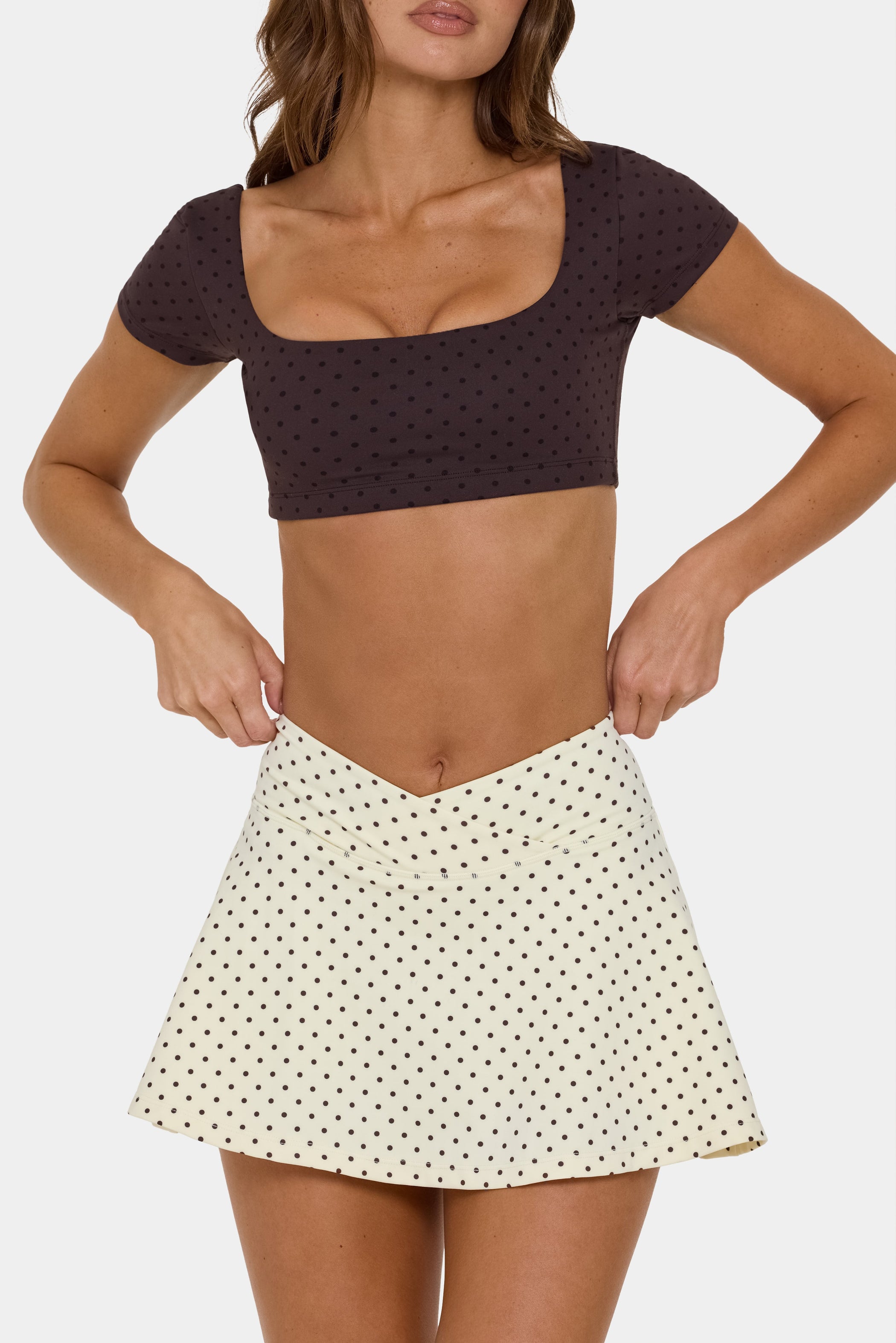 Soft Active Cap Sleeve Crop Top in Choc Chip - 2