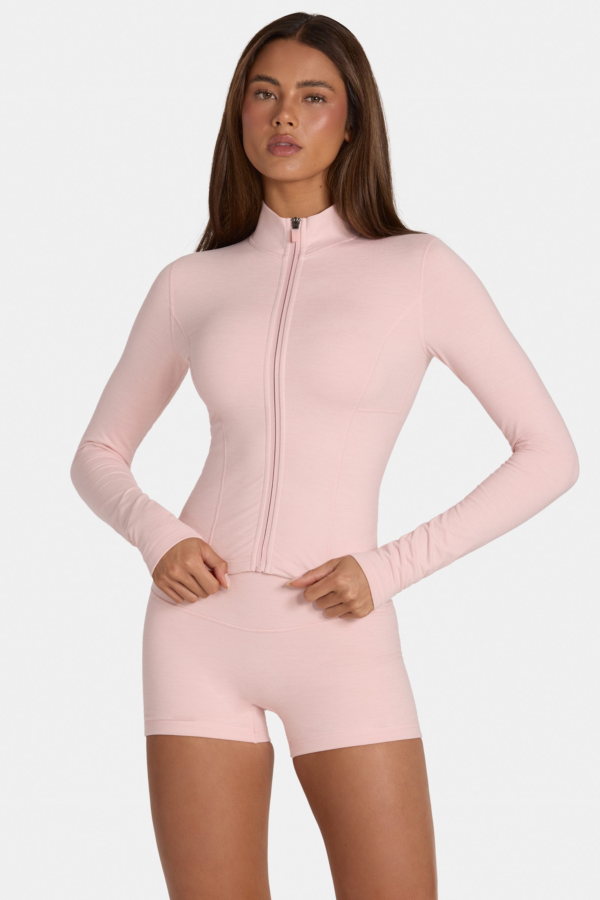Soft Active Zip-Up Jacket in Blush Marl - 1