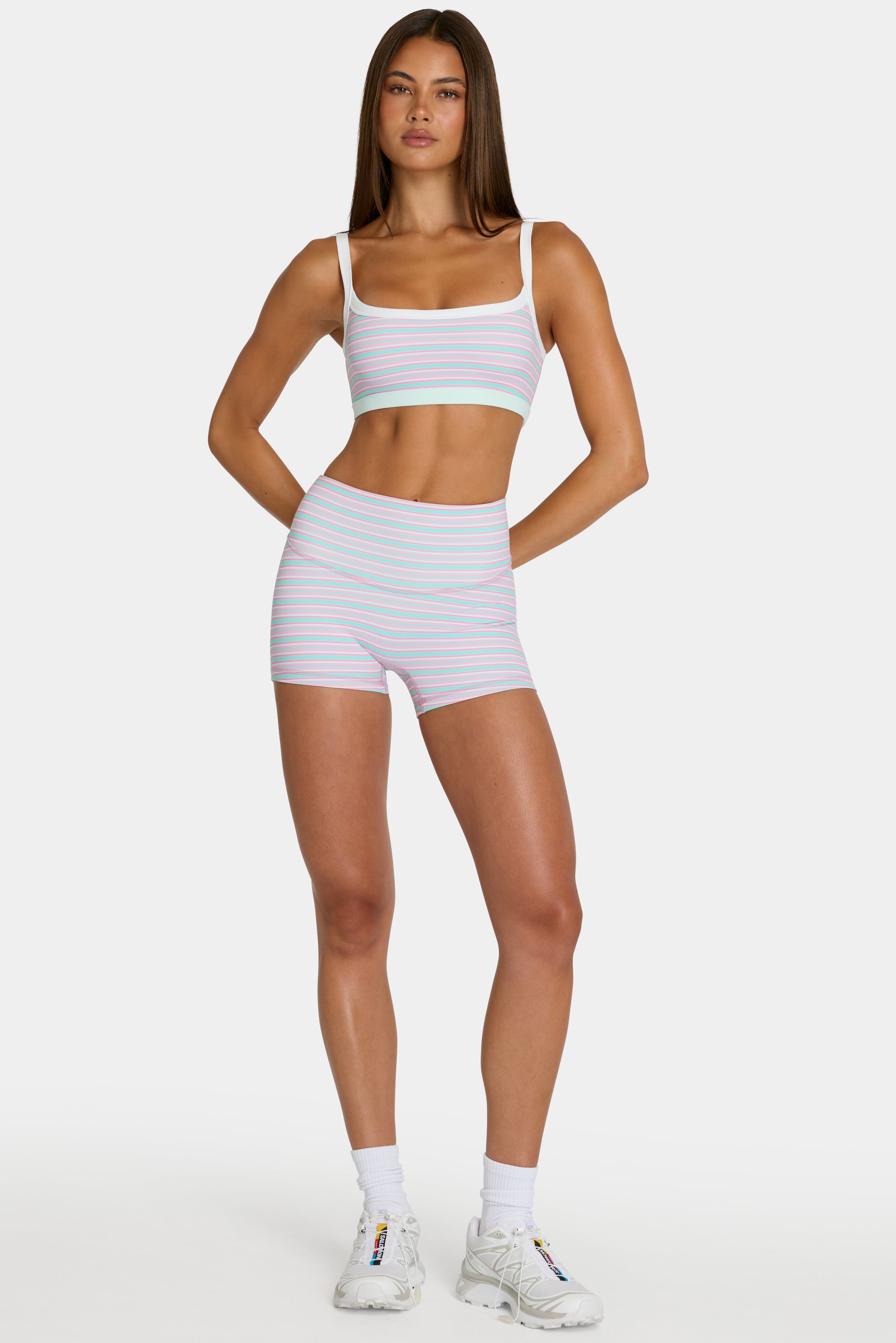 Soft Active Mini Shorts in Multi Stripe