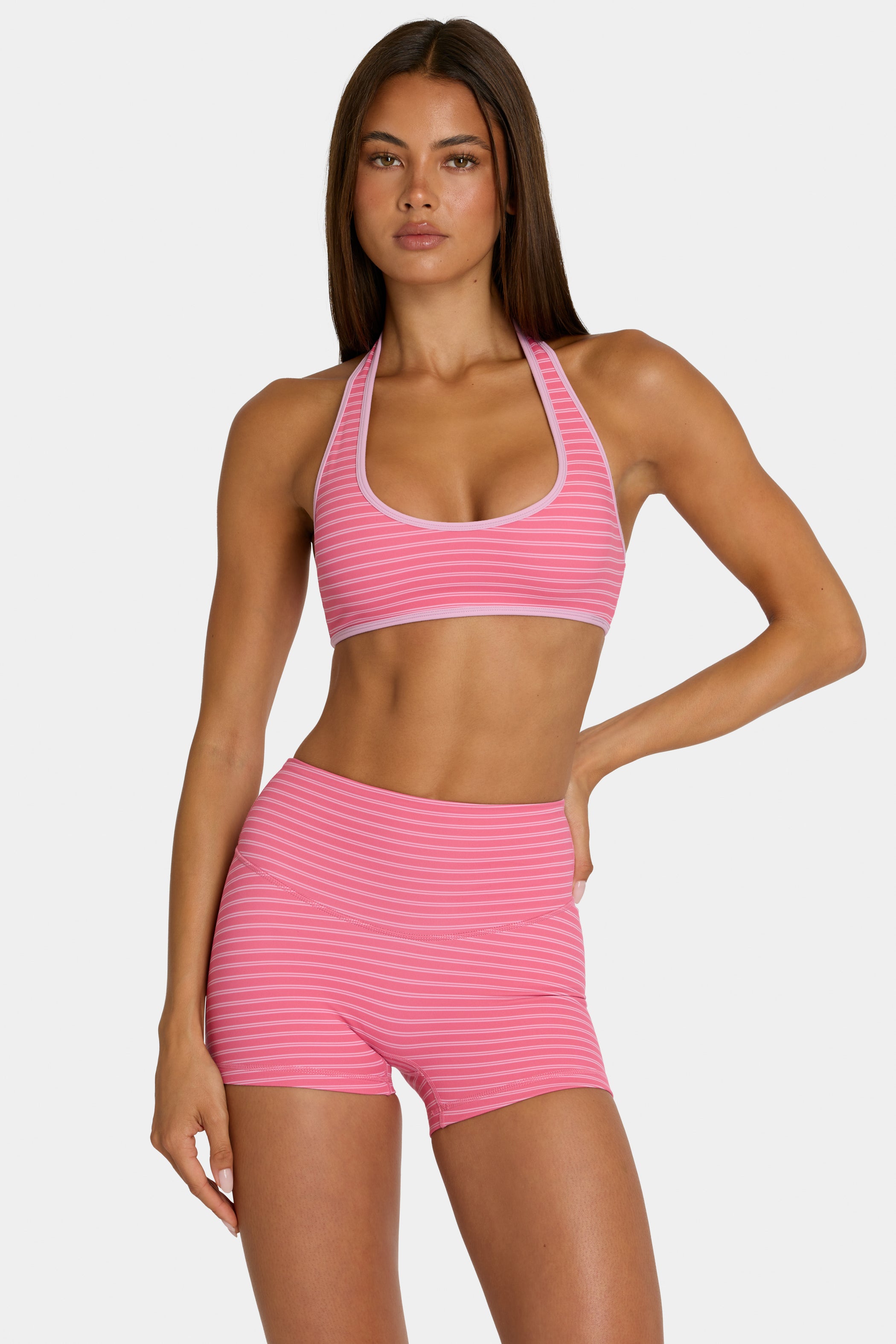 Soft Active Mini Shorts in Pink Stripe