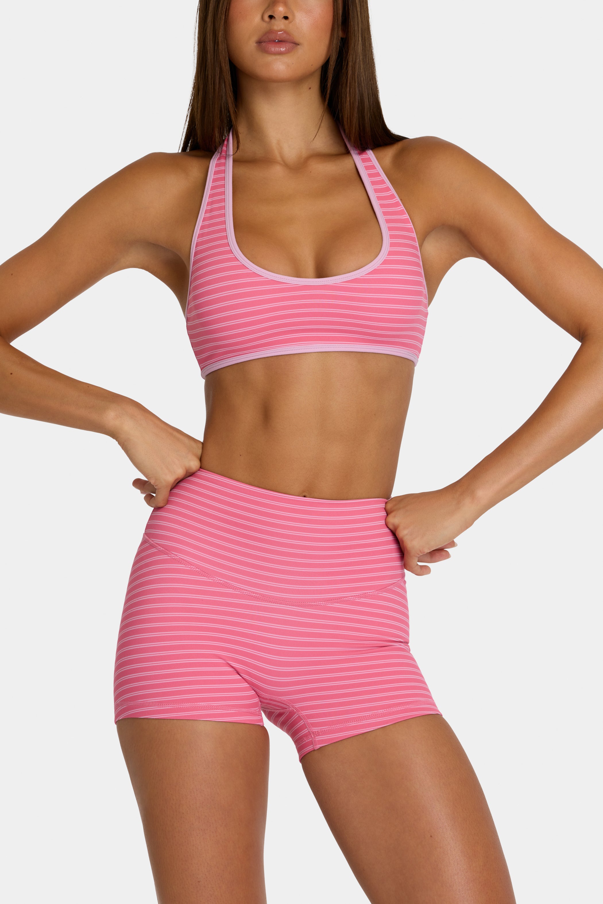 Soft Active Mini Shorts in Pink Stripe