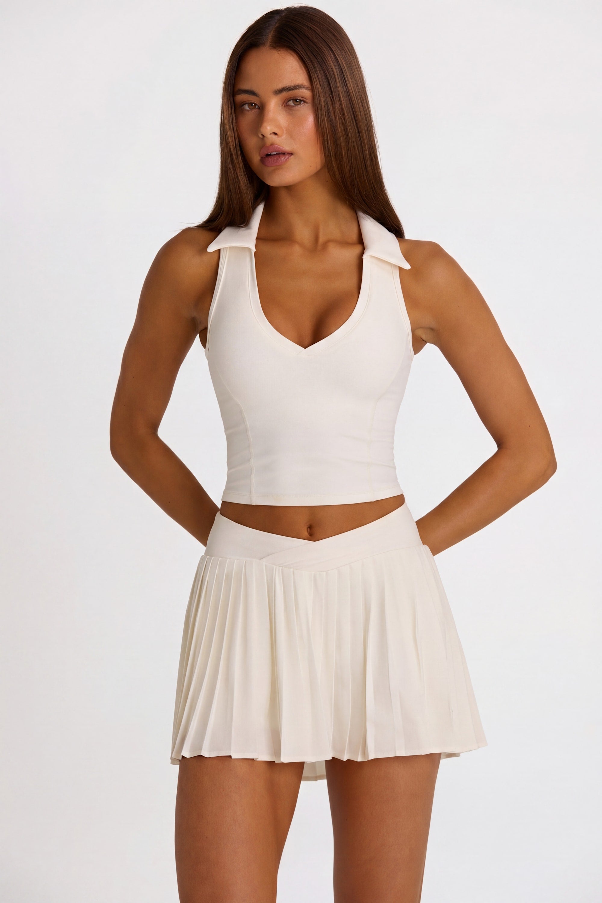 Soft Active Polo Crop Top in Marshmallow
