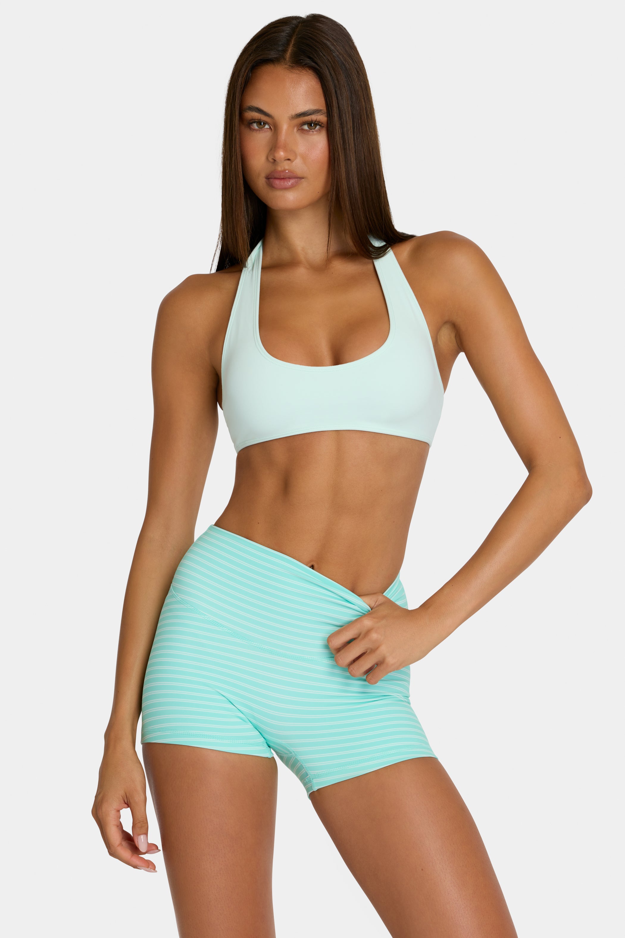 Soft Active Reversible Sports Bra in Aqua Stripe